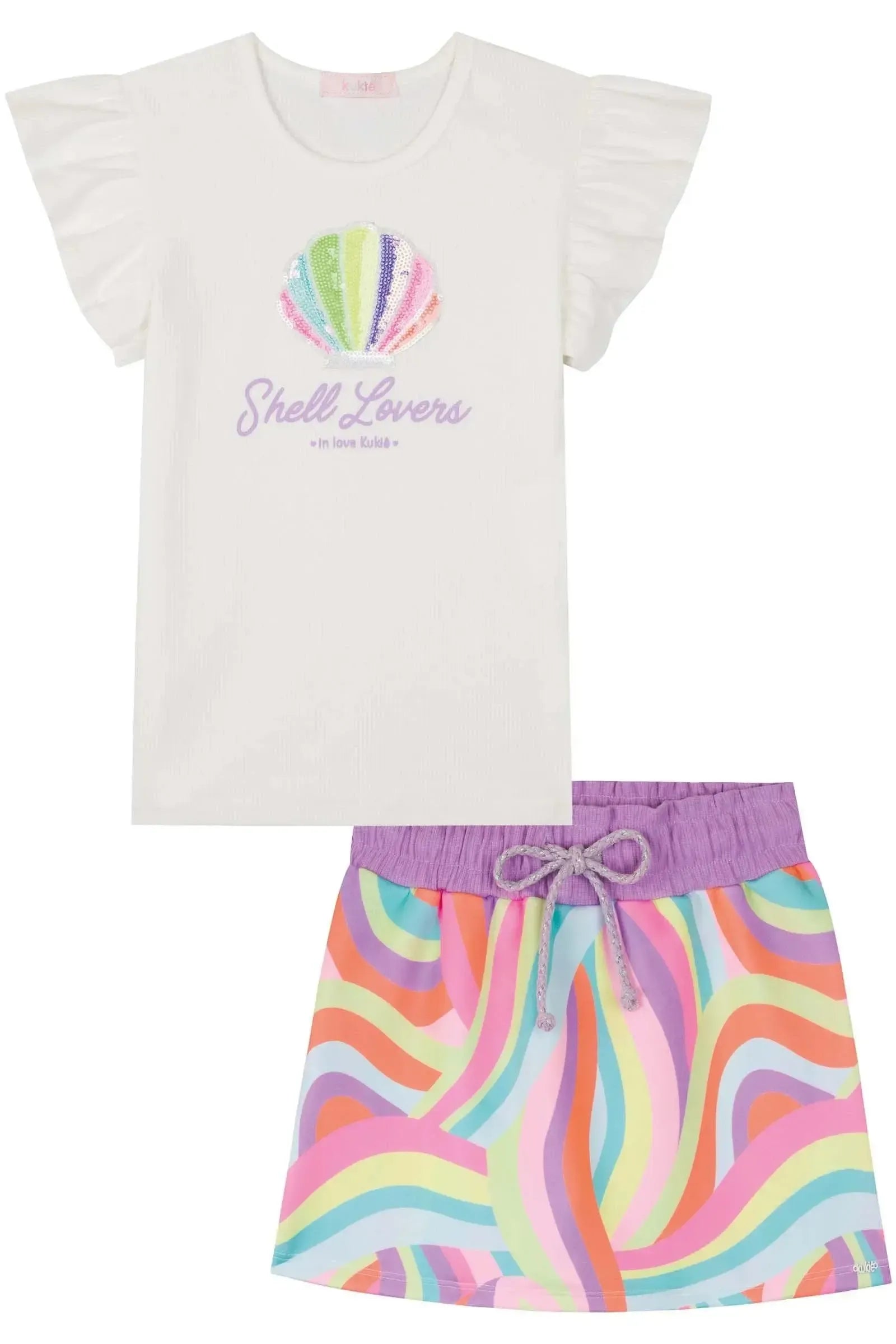 Conjunto de Blusa em Canelado e Short Saia em Fly Tech 84896 Kukiê Infantil Menina
