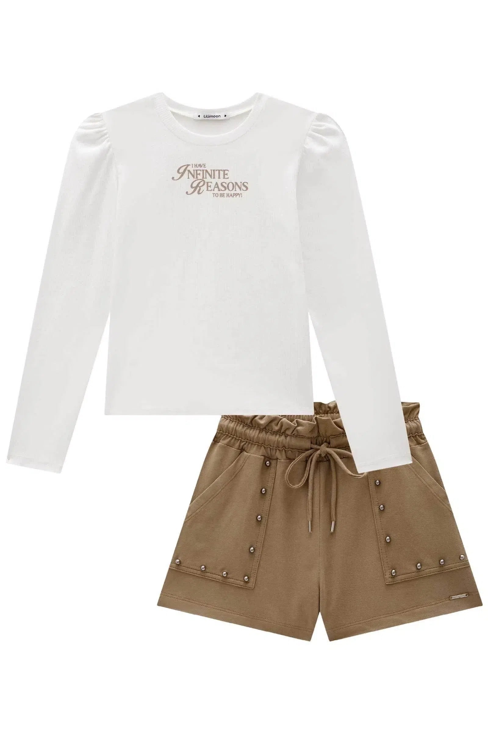 Conjunto de Blusa em Canelado e Shorts em Molevisco 79980 Lilimoon Teen Menina