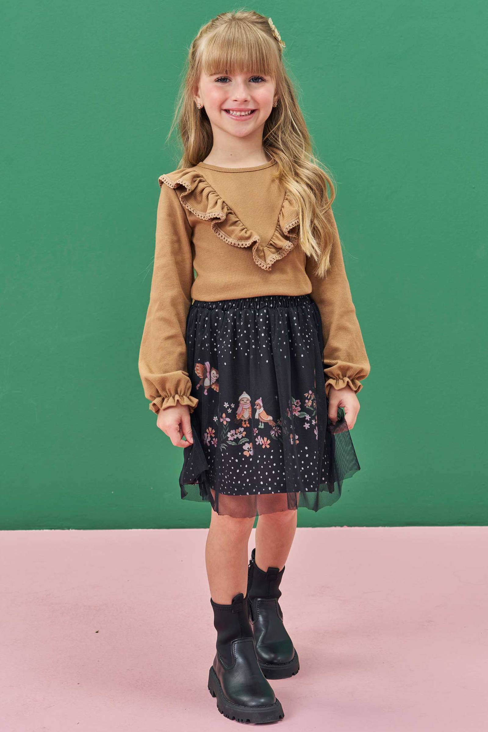 Conjunto de Blusa em Canelado Liz e Saia em Tule (com Shorts Embutido) 79841 Infanti Infantil Menina