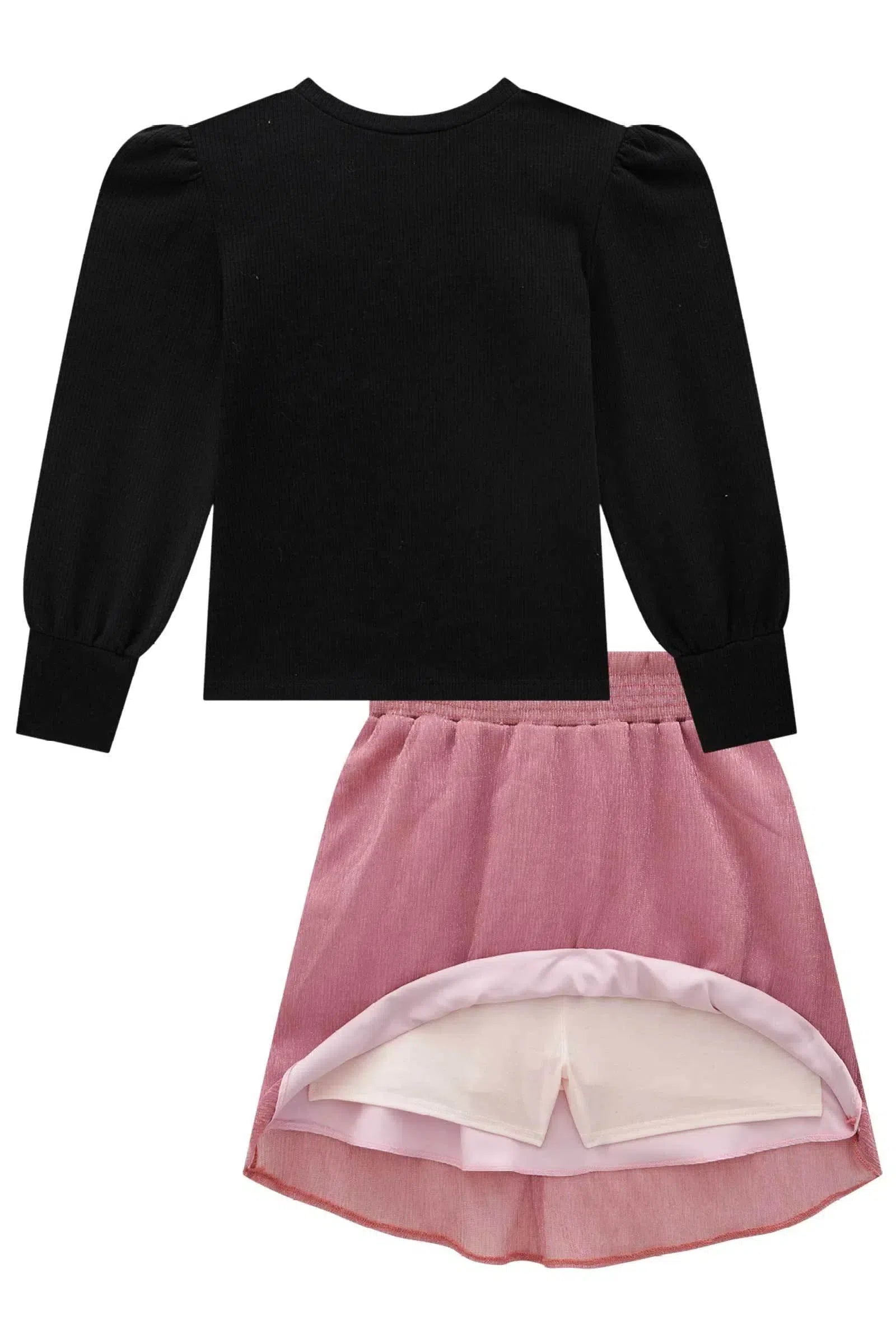 Conjunto de Blusa em Canelado Liz e Saia em Tule Plissado Brilho. Com Shorts Embutido 80927 Infanti Infantil Menina