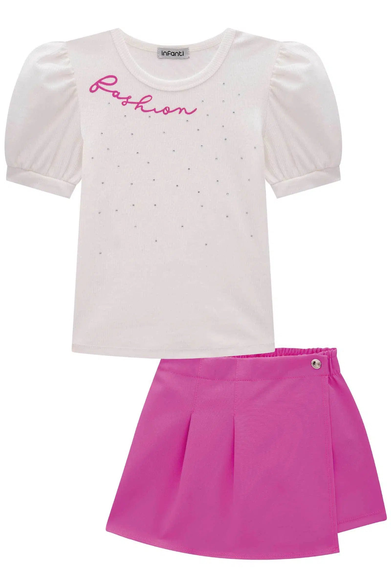 Conjunto Infantil de Blusa em Canelado Liz e Short Saia em Alfaiataria 81631 Infanti