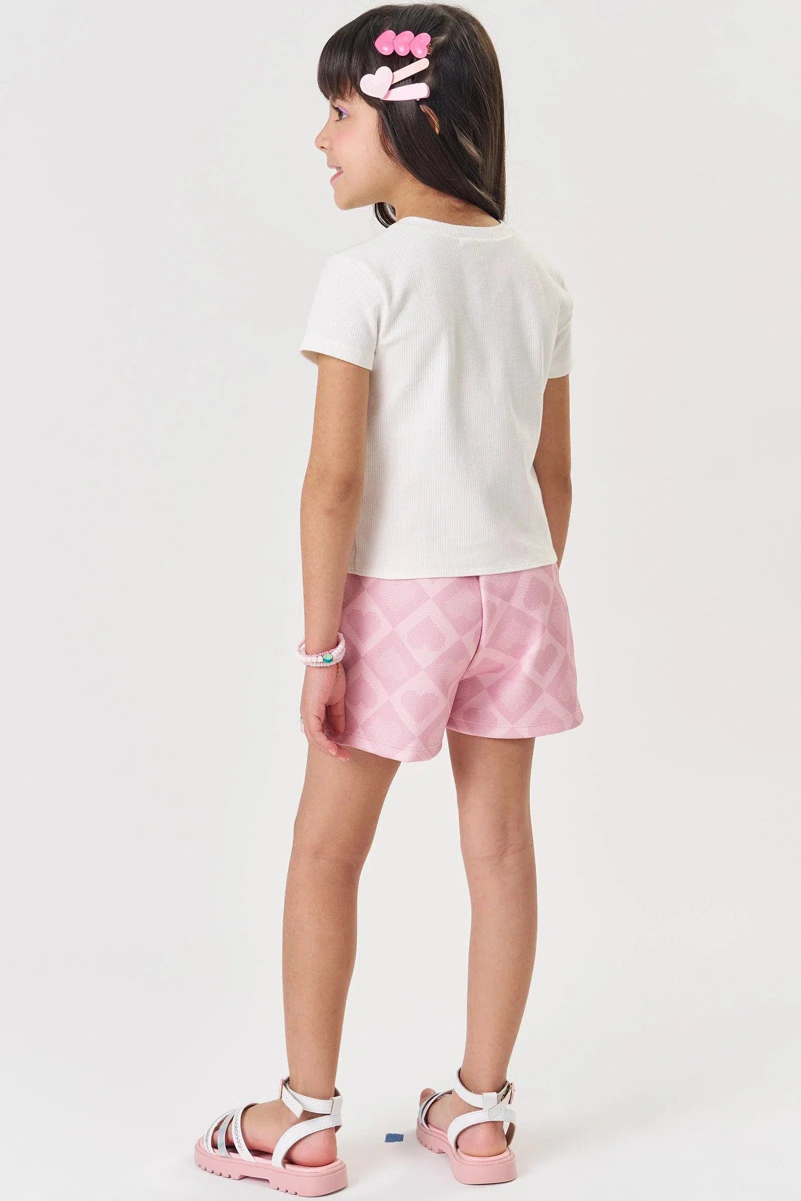 Conjunto Infantil Menina de Blusa em Canelado Liz e Short Saia em Fly Tech 82274 Kukiê