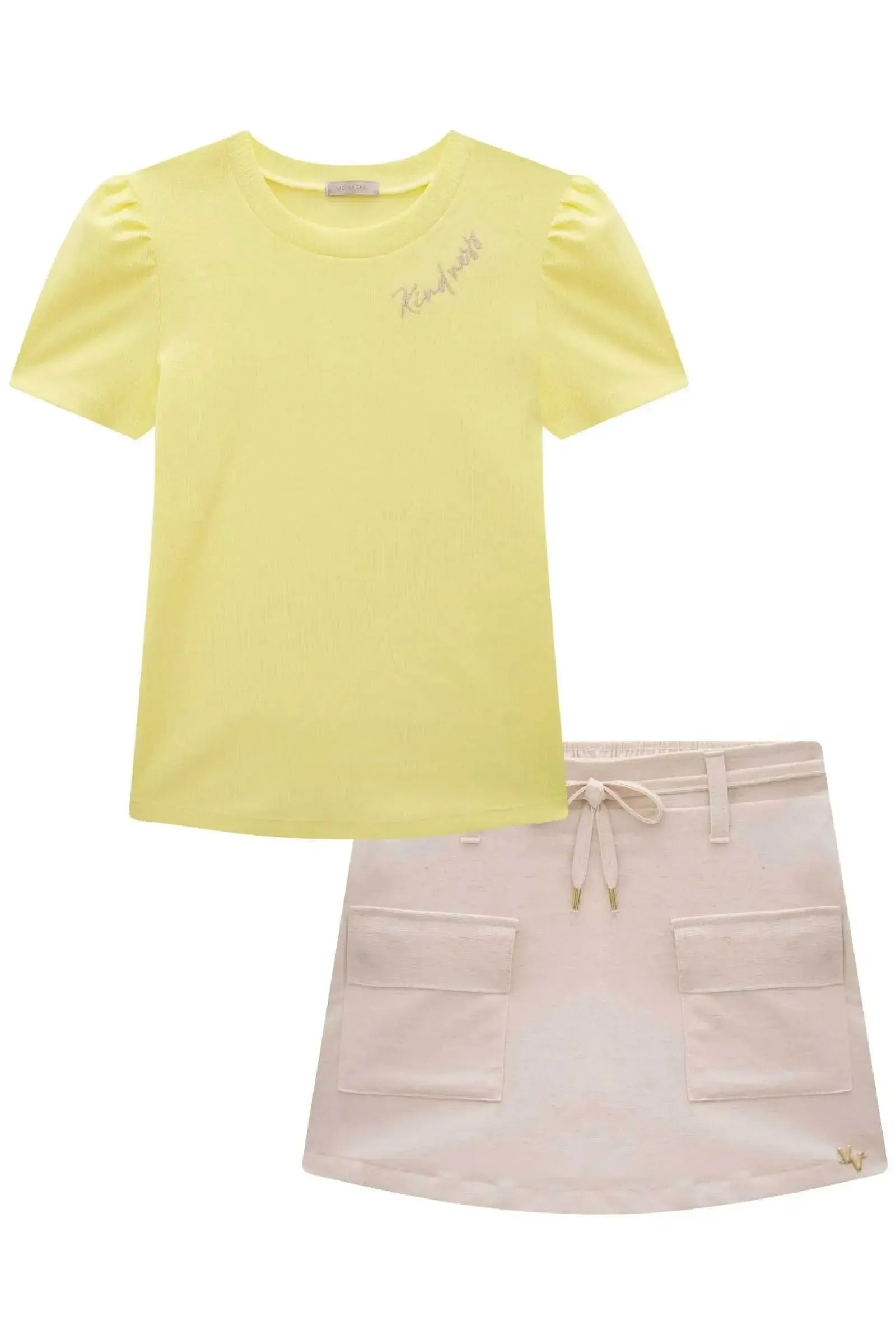 Conjunto de Blusa em Canelado Liz e Short Saia em Linho com Elastano 85163 Vic&Vicky Teen Menina