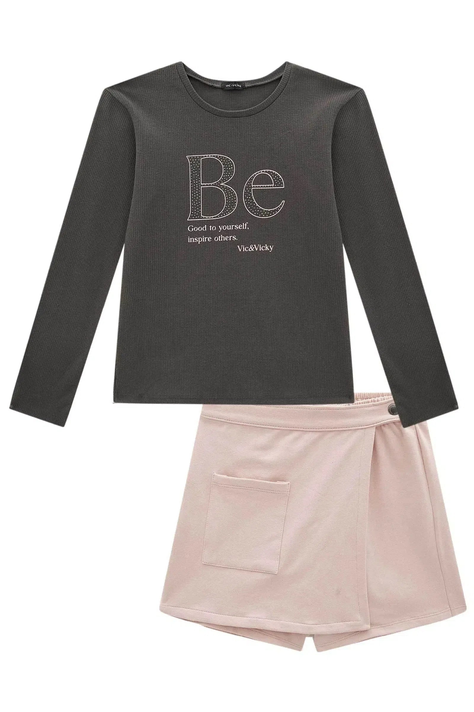 Conjunto de Blusa em Canelado Liz e Short Saia em Molecotton 81308 Vic&Vicky Teen Menina