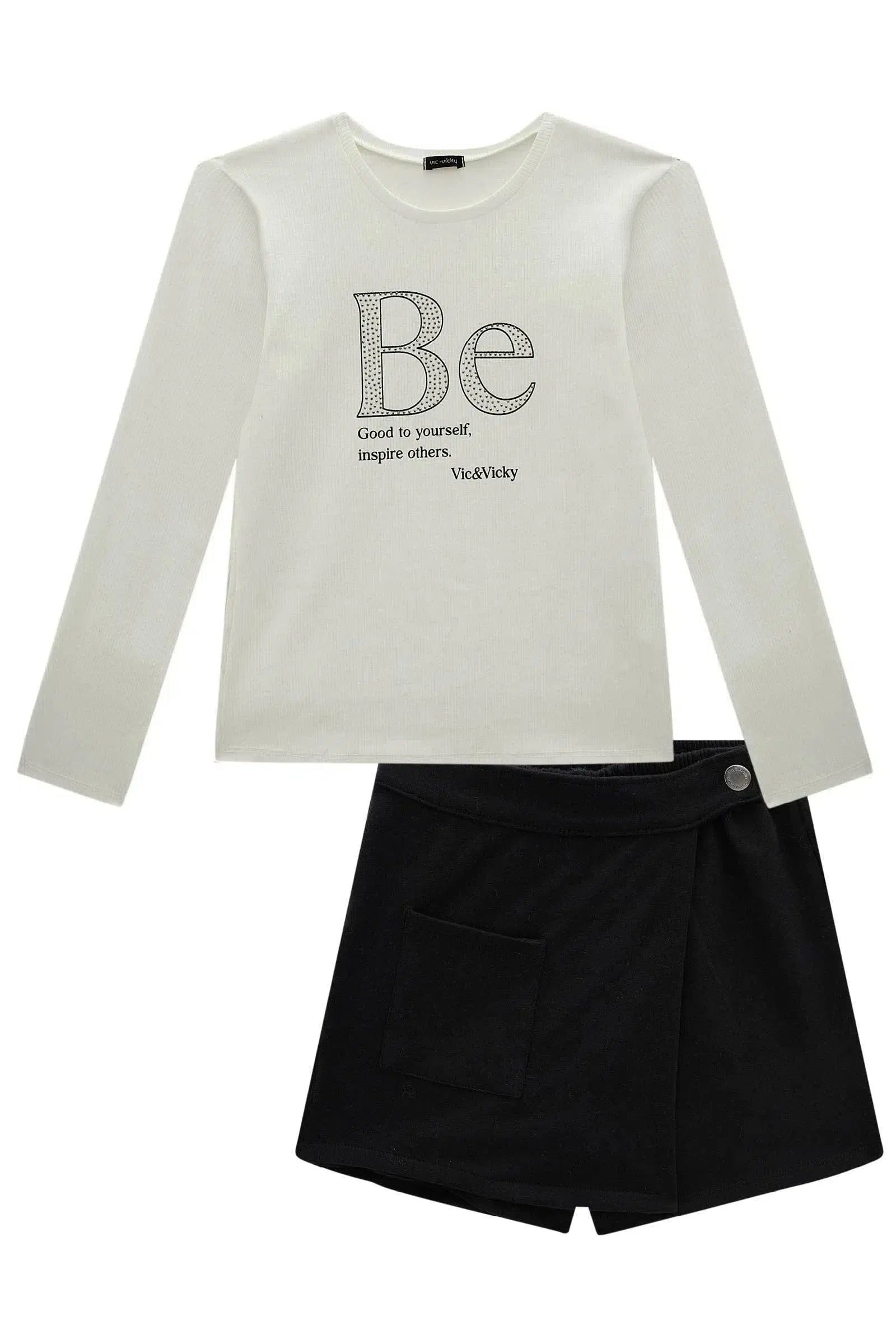 Conjunto de Blusa em Canelado Liz e Short Saia em Molecotton 81308 Vic&Vicky Teen Menina