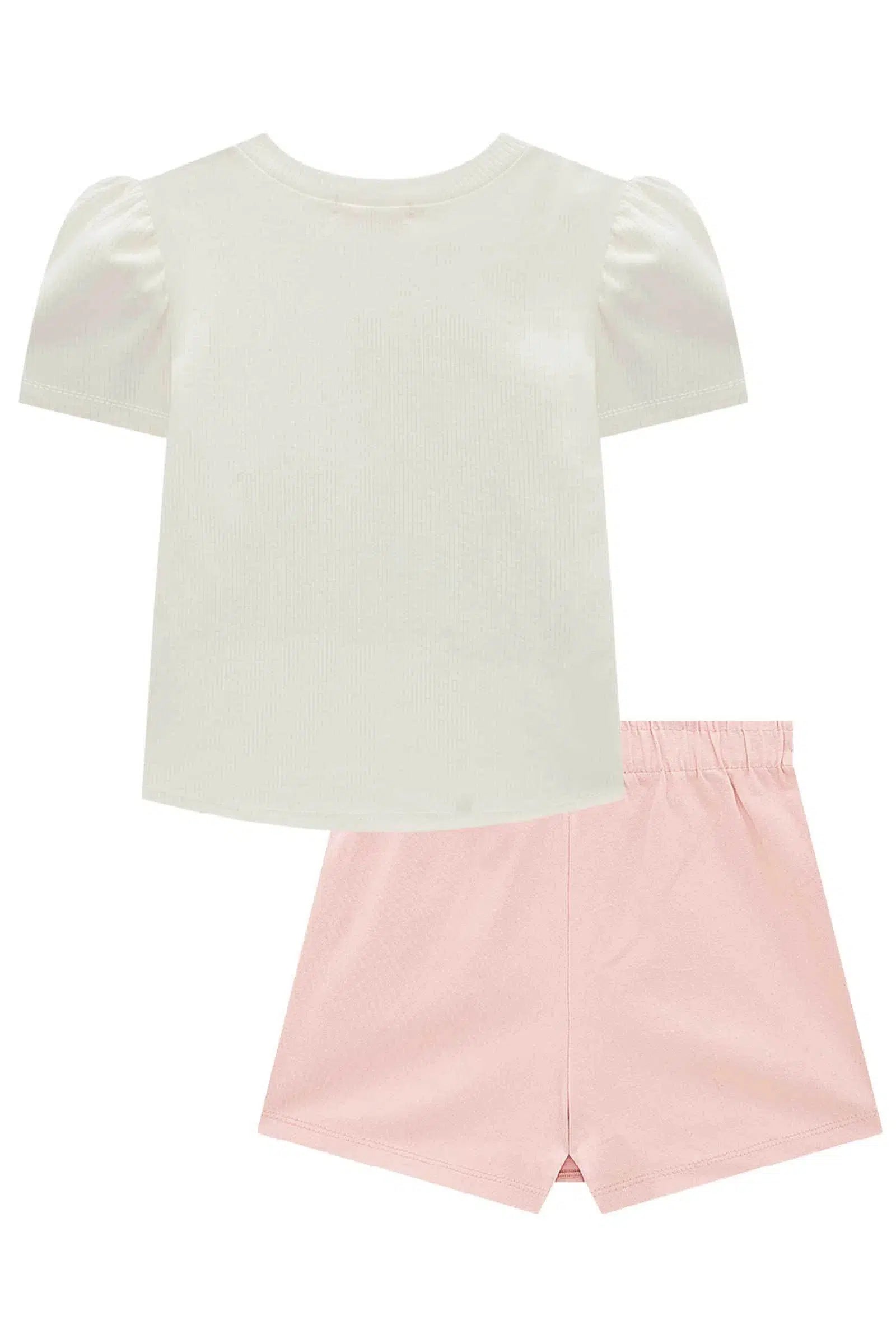 Conjunto Infantil Menina de Blusa em Canelado Liz e Short Saia em Sarja com Elastano 82391 Kukiê