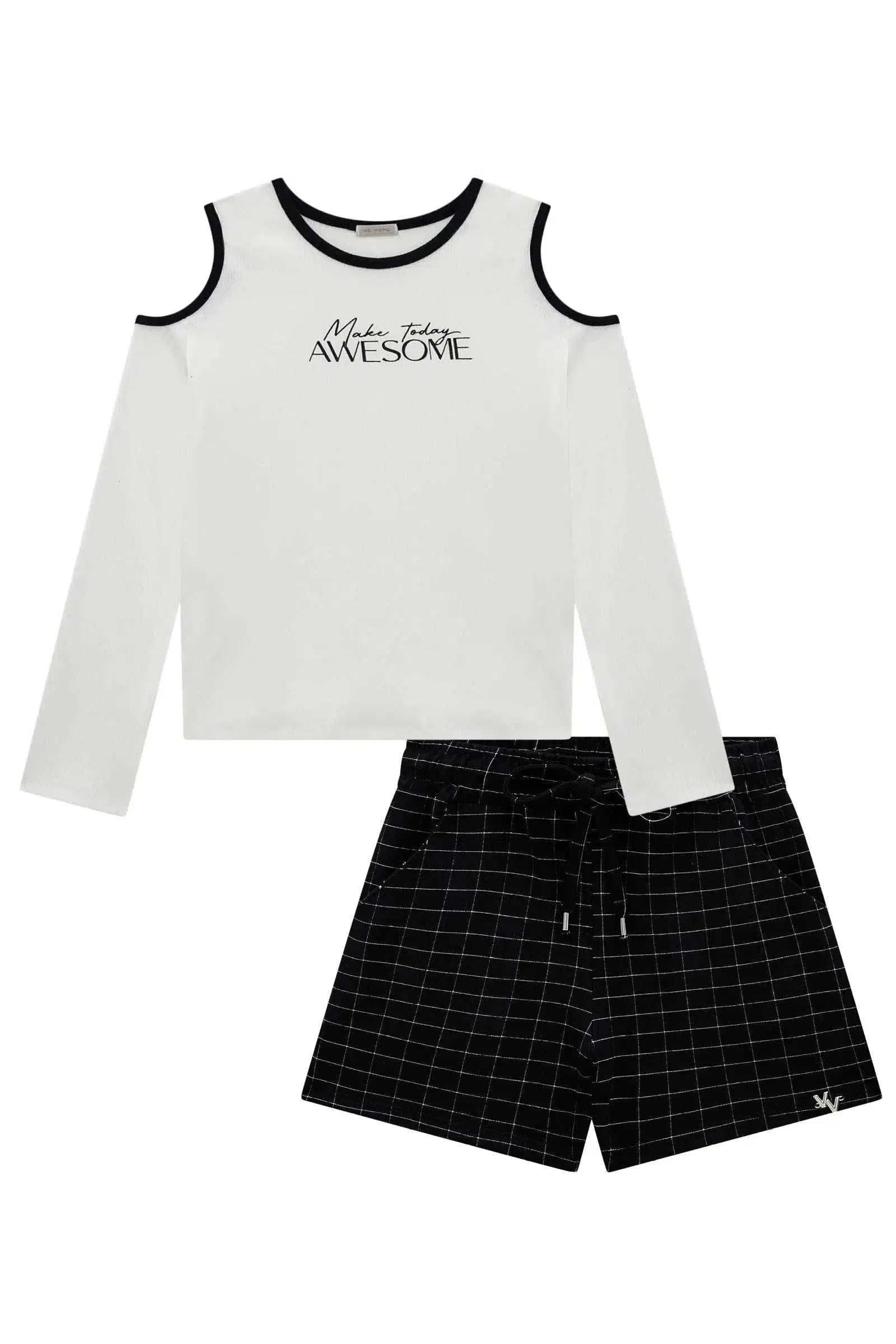 Conjunto de Blusa em Canelado Liz e Shorts em Malha Grid de Viscose 80609 Vic&Vicky Teen Menina