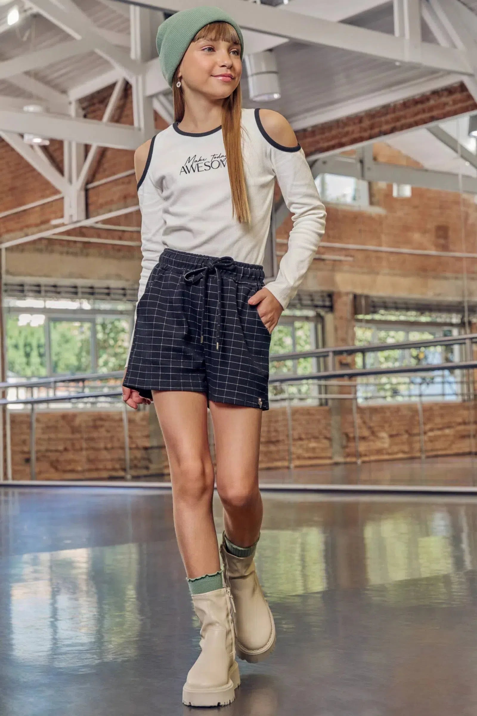 Conjunto de Blusa em Canelado Liz e Shorts em Malha Grid de Viscose 80609 Vic&Vicky Teen Menina