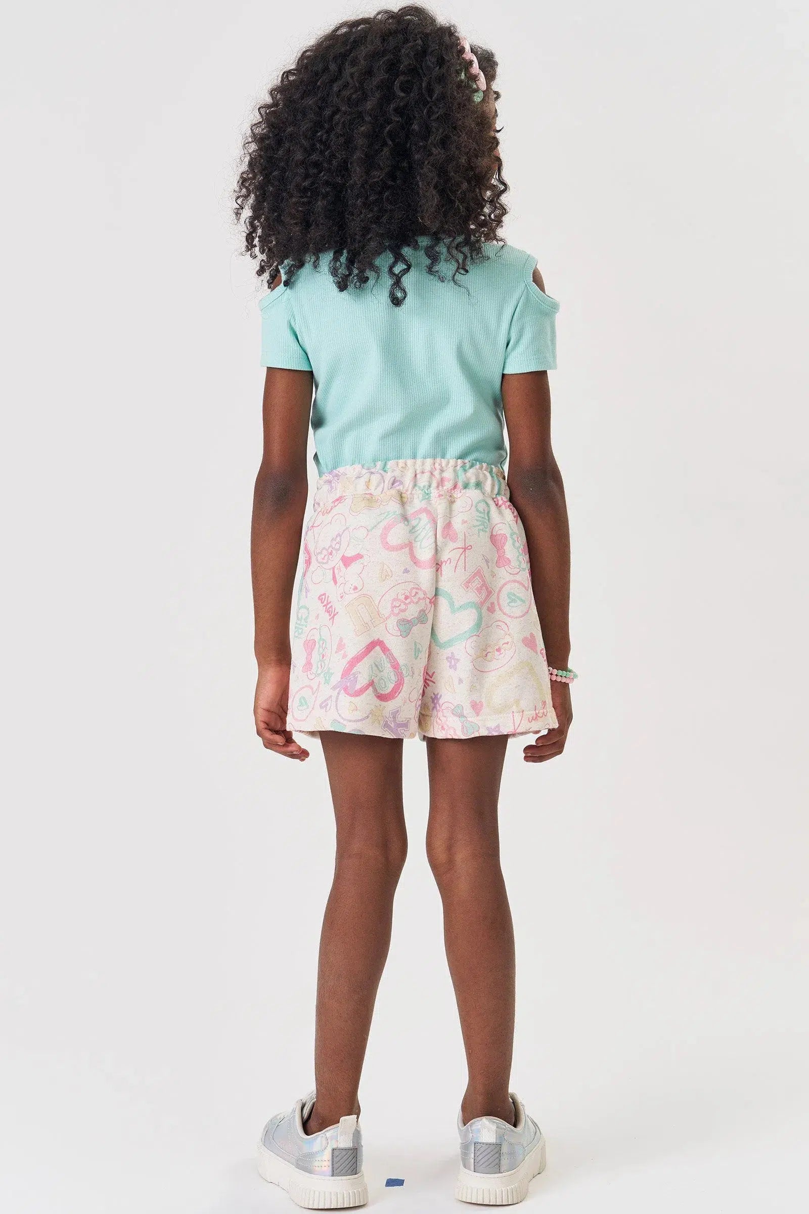 Conjunto Infantil Menina de Blusa em Canelado Liz e Shorts em Moletom sem Pelúcia 82285 Kukiê