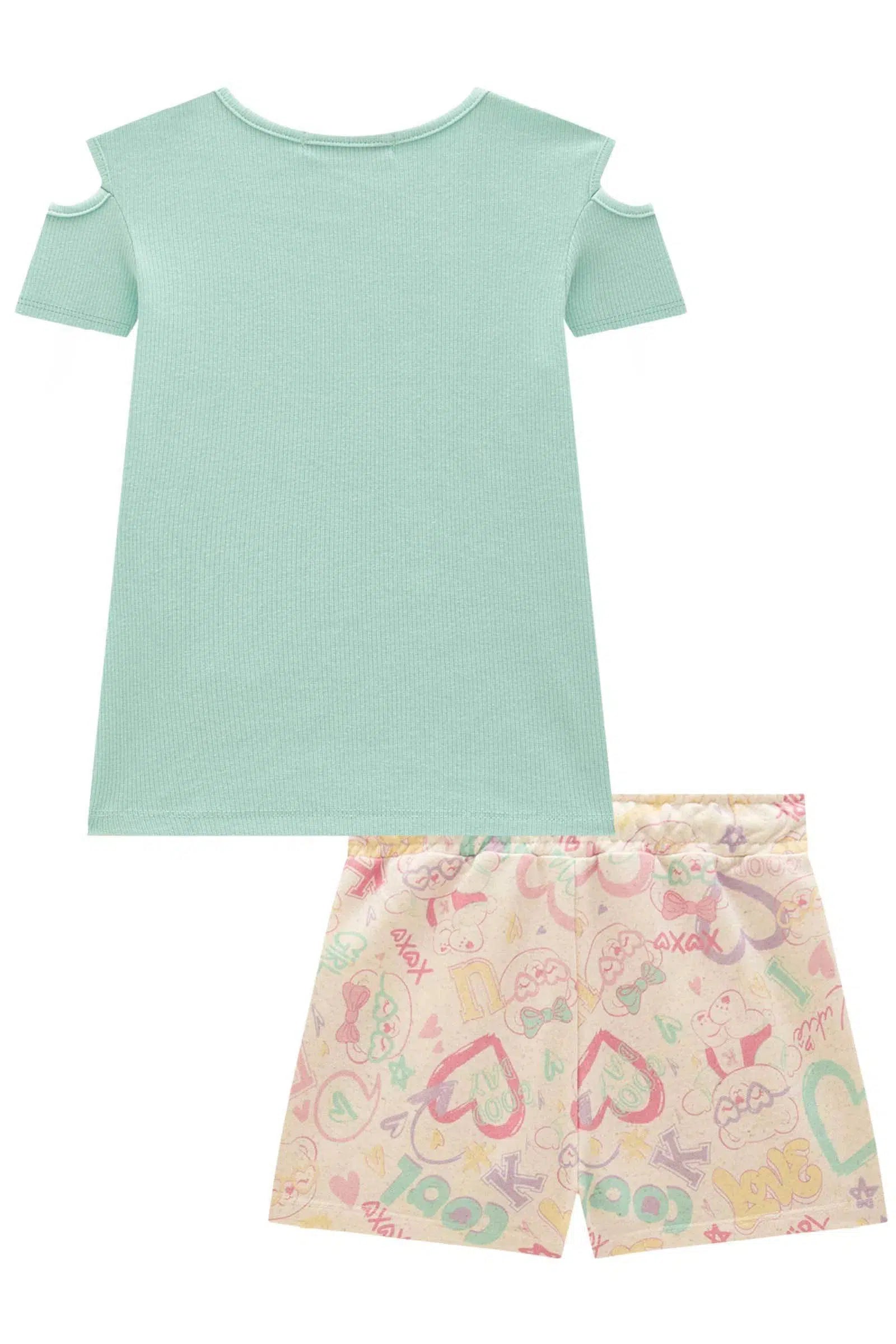 Conjunto Infantil Menina de Blusa em Canelado Liz e Shorts em Moletom sem Pelúcia 82285 Kukiê