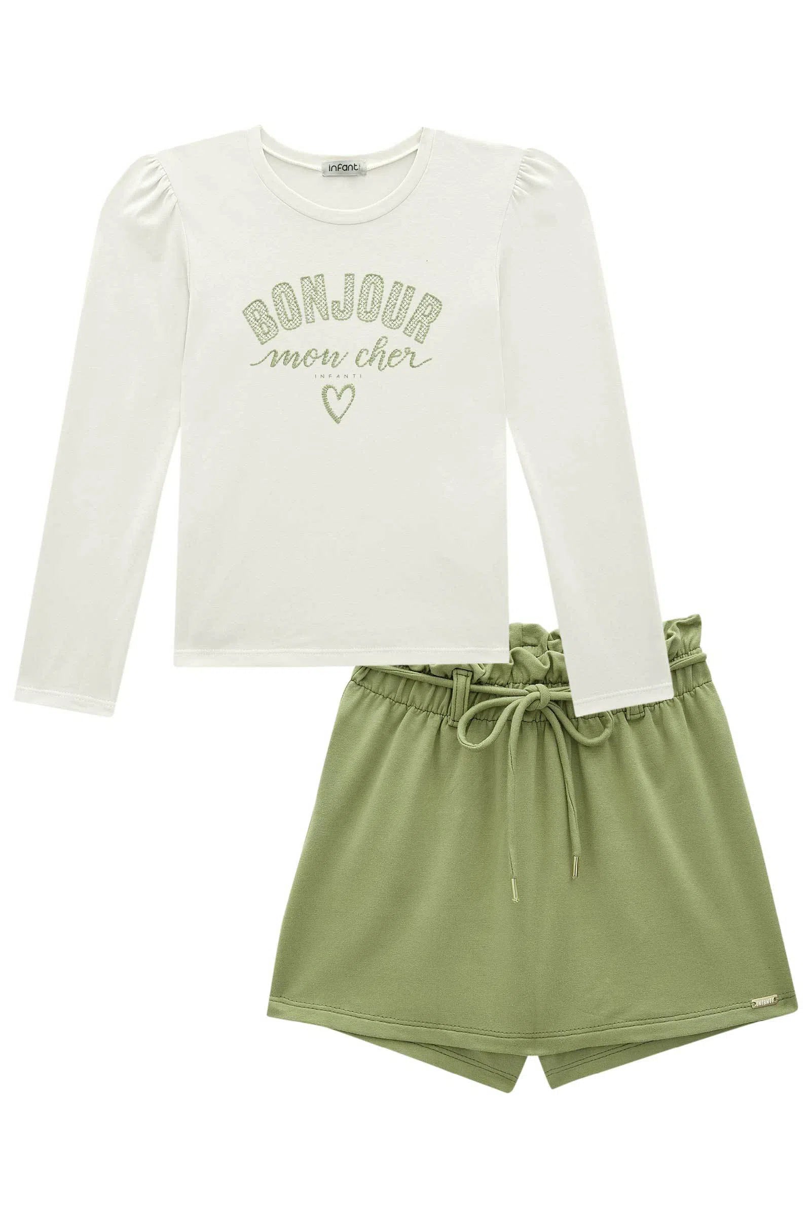 Conjunto de Blusa em Cotton com Short Saia em Molevisco 80889 Infanti Infantil Menina