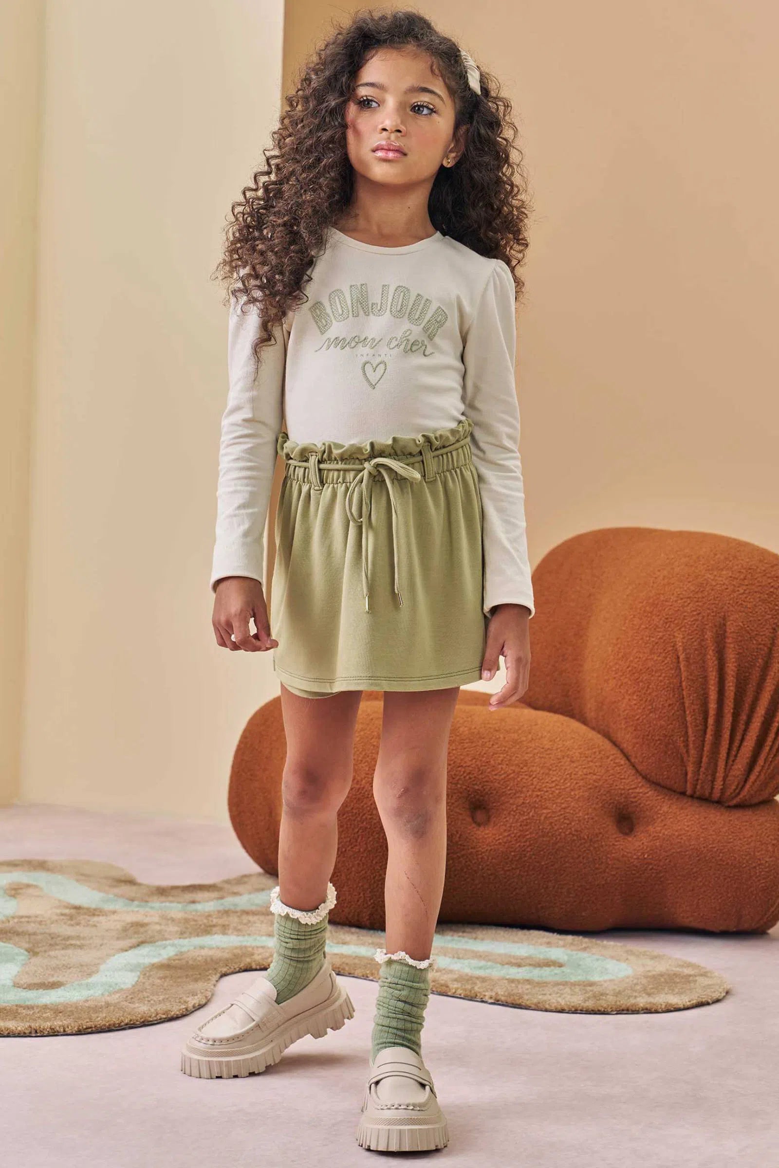 Conjunto de Blusa em Cotton com Short Saia em Molevisco 80889 Infanti Infantil Menina