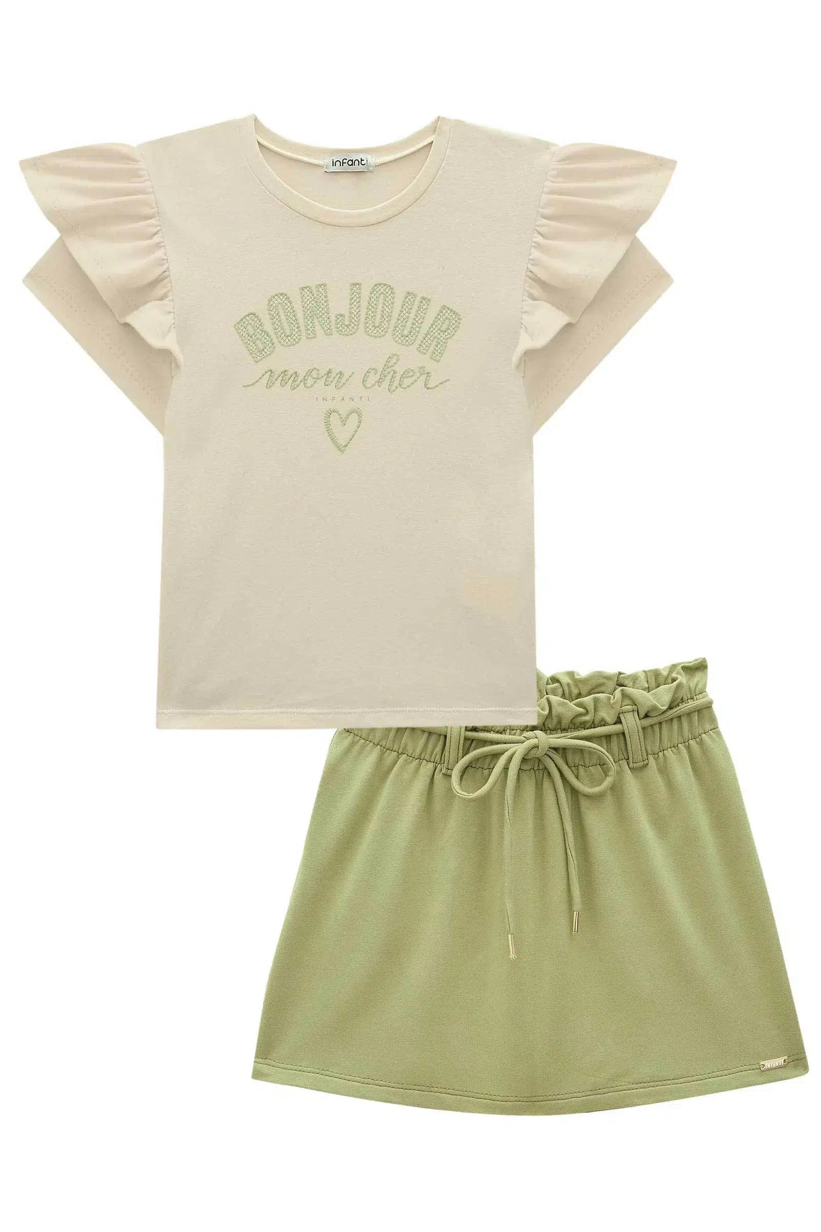 Conjunto Infantil de Blusa em Cotton com Short Saia em Molevisco 82212 Infanti