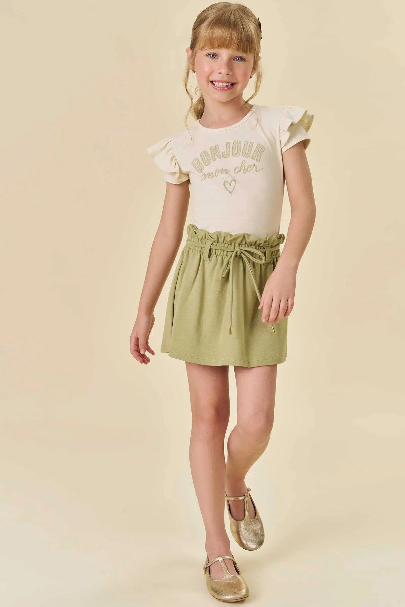 Conjunto Infantil de Blusa em Cotton com Short Saia em Molevisco 82212 Infanti