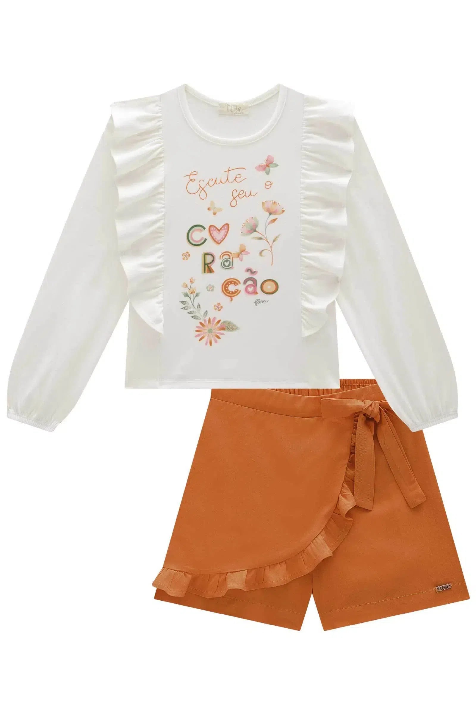 Conjunto de Blusa em Cotton com Short Saia em Viscose 81235 Infanti Infantil Menina