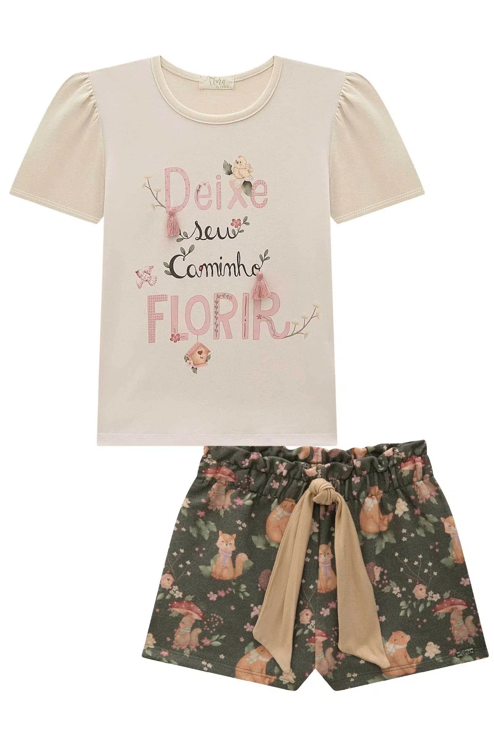 Conjunto Infantil de Blusa em Cotton com Shorts em Moletom Linho sem Pelúcia 82167 Infanti