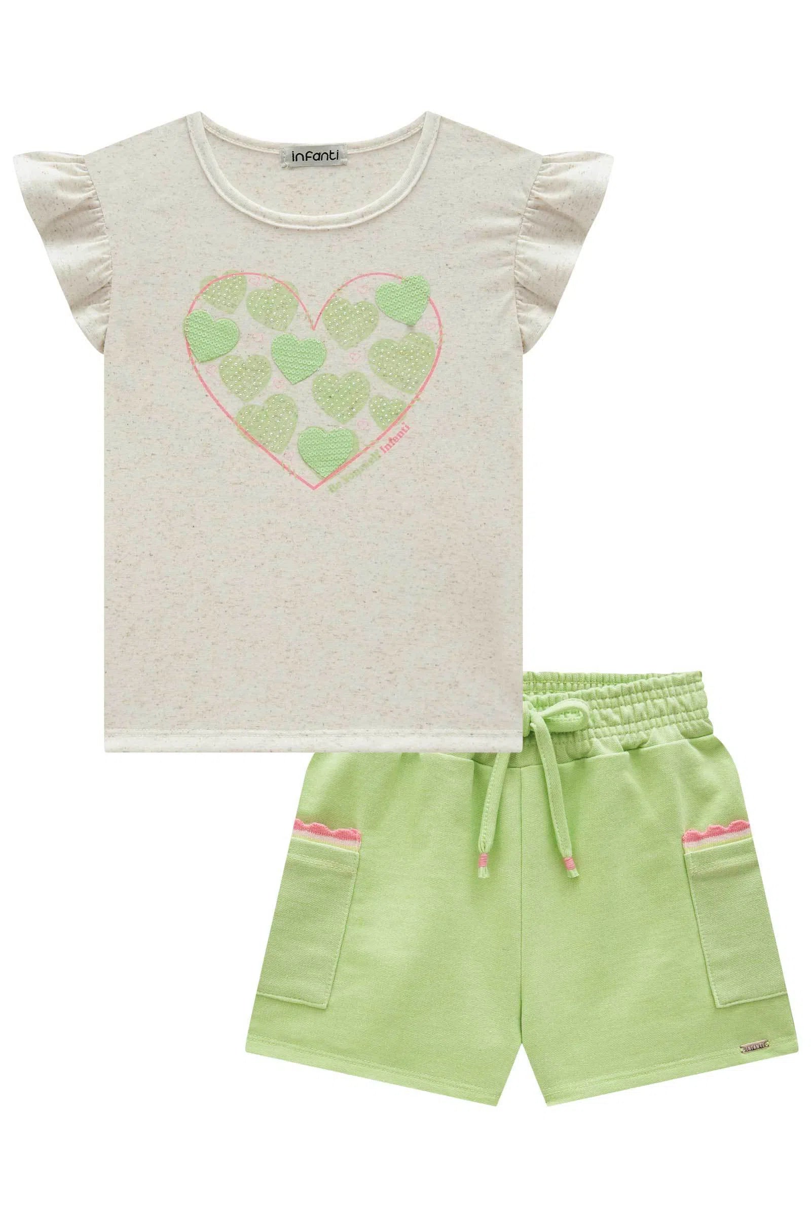 Conjunto de Blusa em Cotton com Shorts em Moletom sem Pelúcia 75692 Infanti