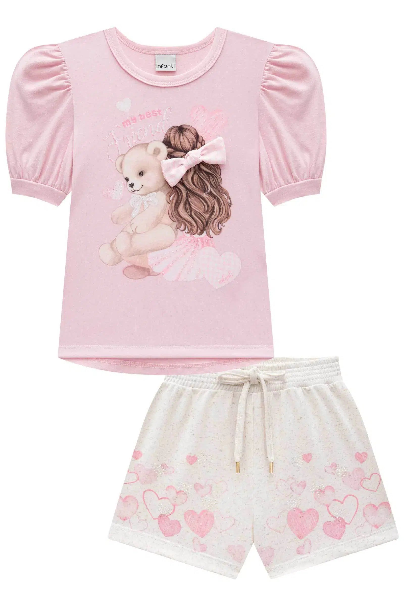 Conjunto de Blusa em Cotton com Shorts em Molevisco 74788 Infanti