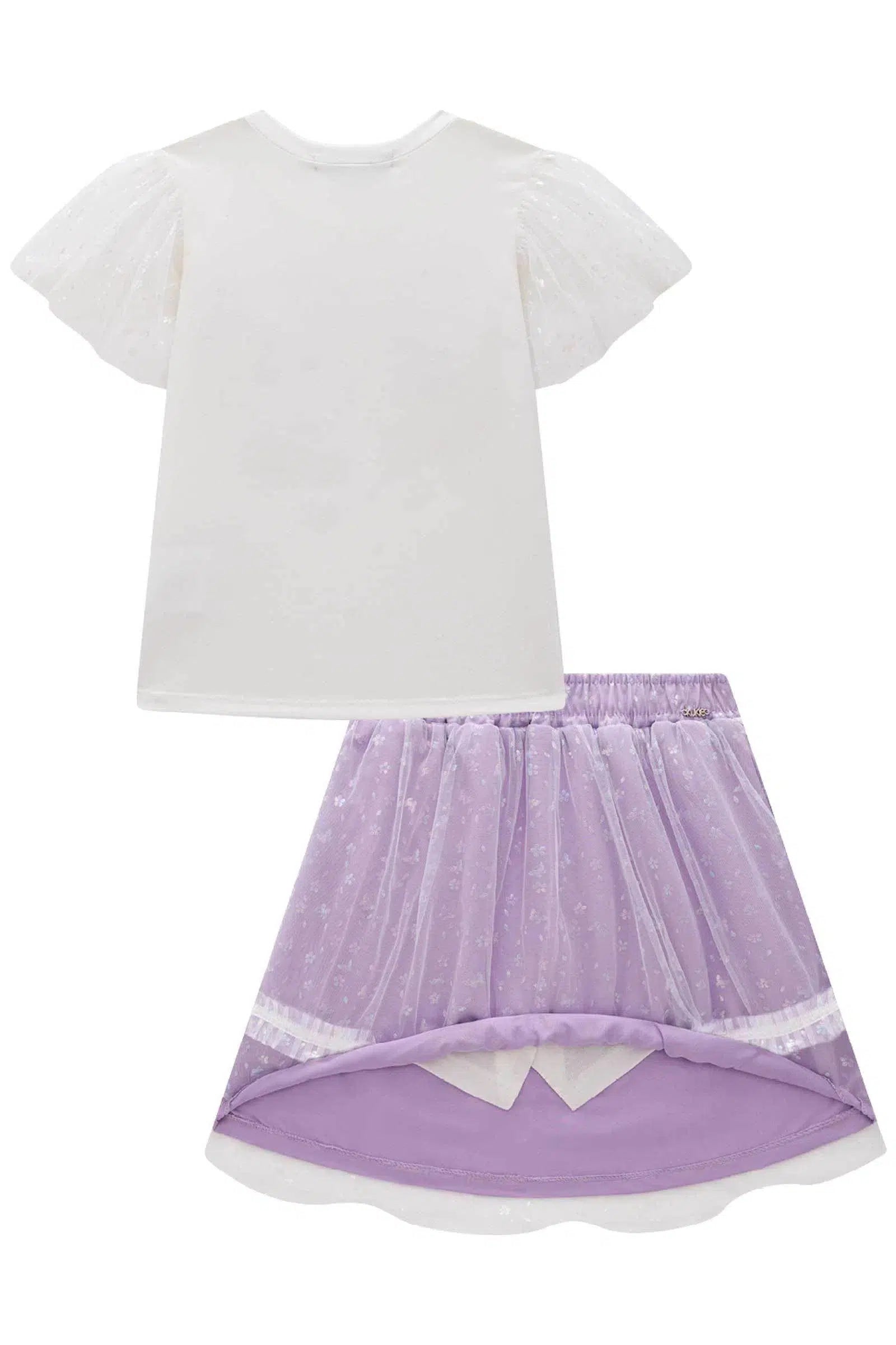 Conjunto de Blusa em Cotton e Saia de Tule Borboletas 77652 Kukiê