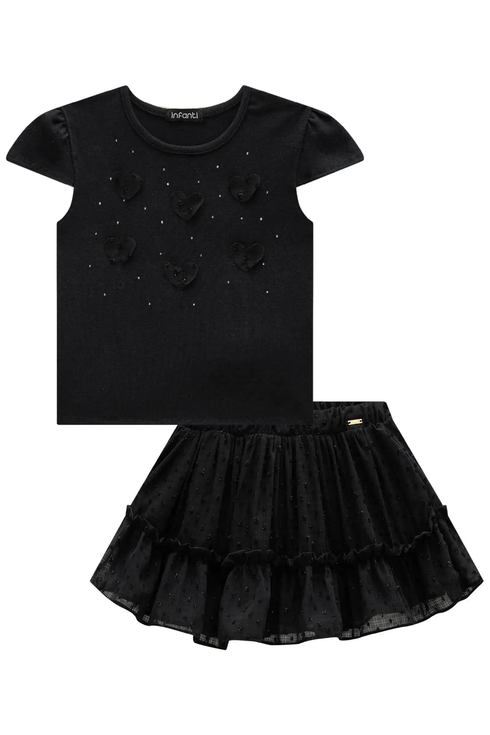 Conjunto de Blusa em Cotton e Saia em Chiffon Shine. Com Shorts Embutido 85569 Infanti Infantil Menina