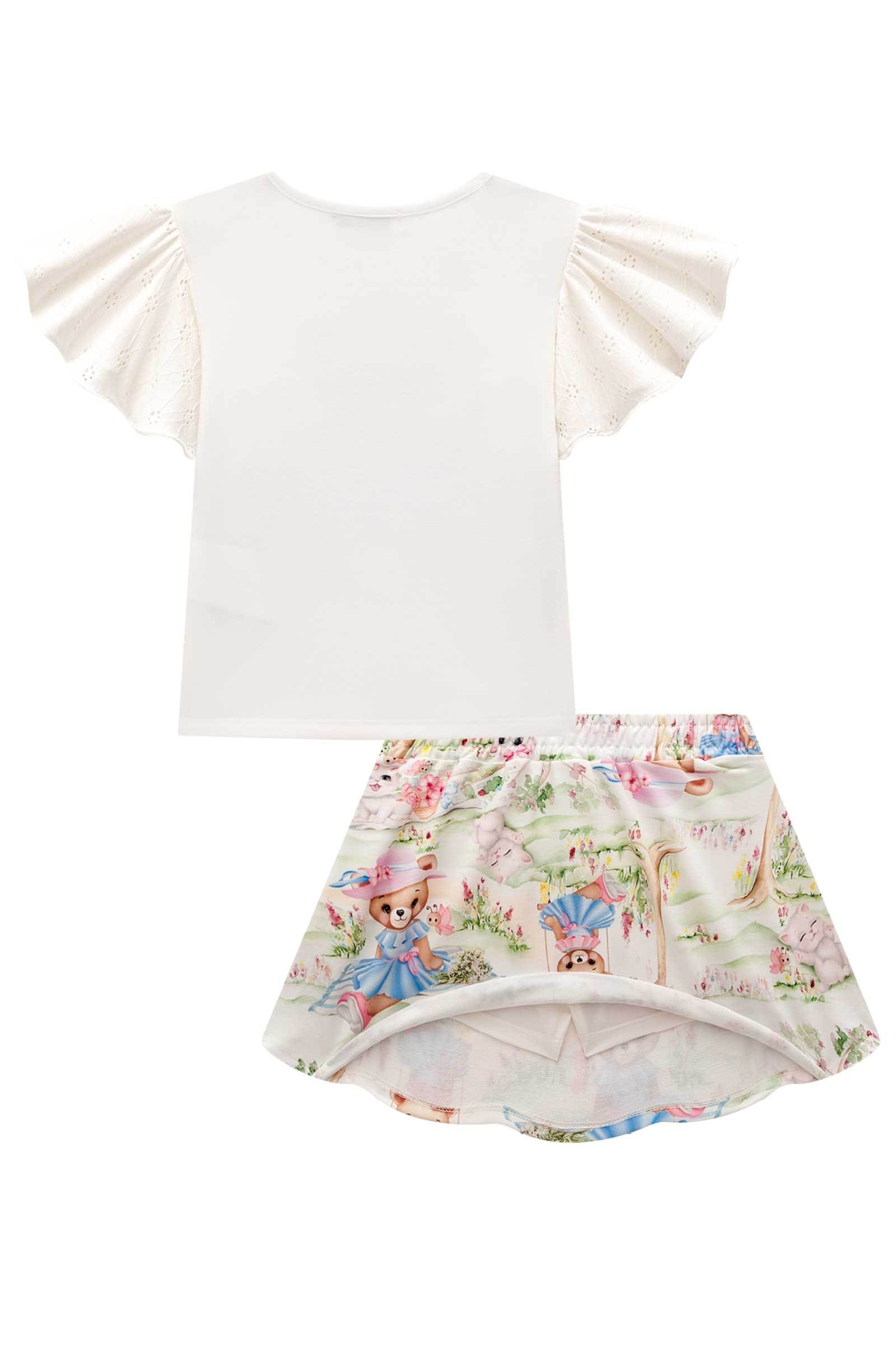 Conjunto de Blusa em Cotton e Saia em Molecotton (com Shorts Embutido) 77648 Kukiê