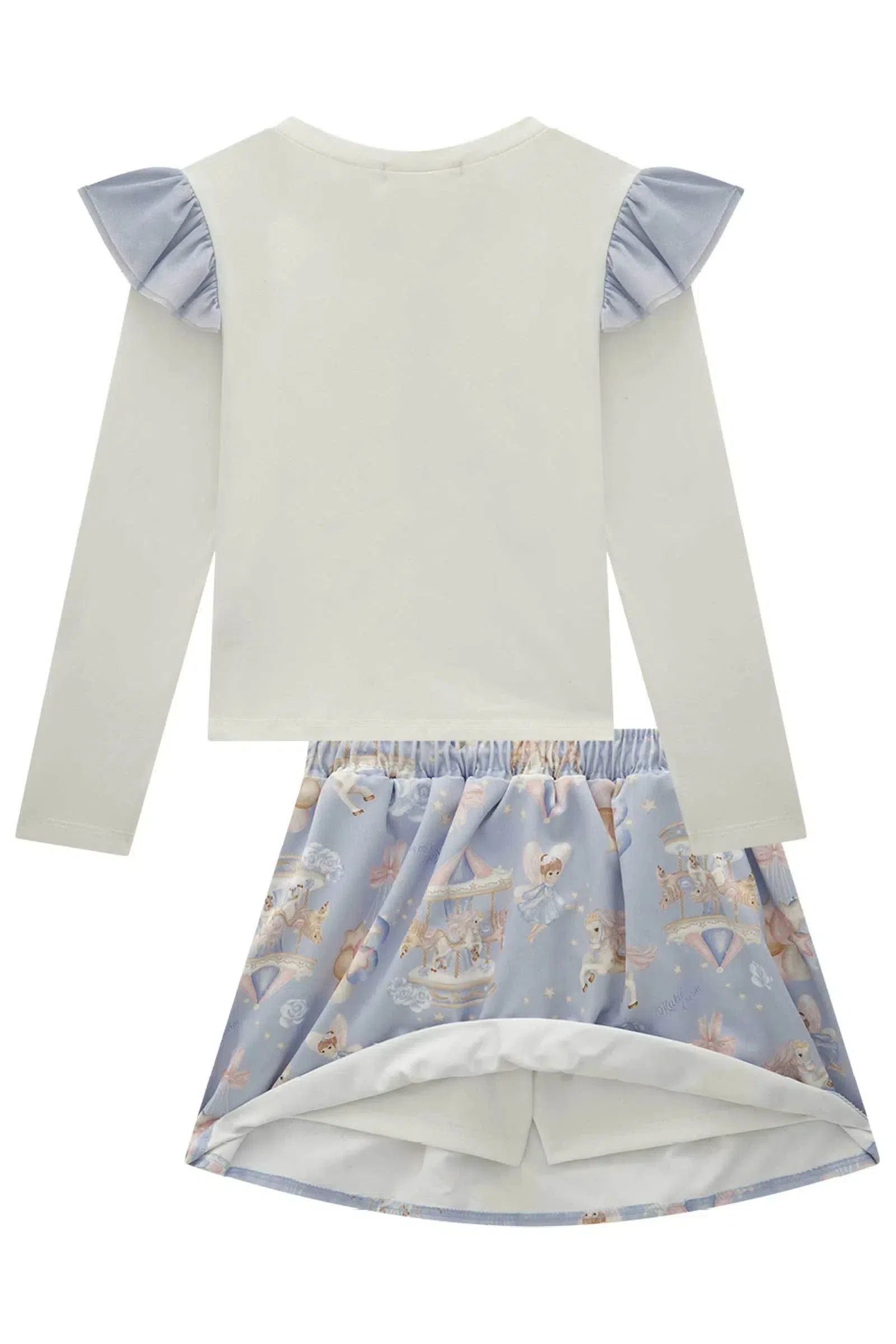 Conjunto de Blusa em Cotton e Saia em Super Cetim 79460 Kukiê Infantil Menina