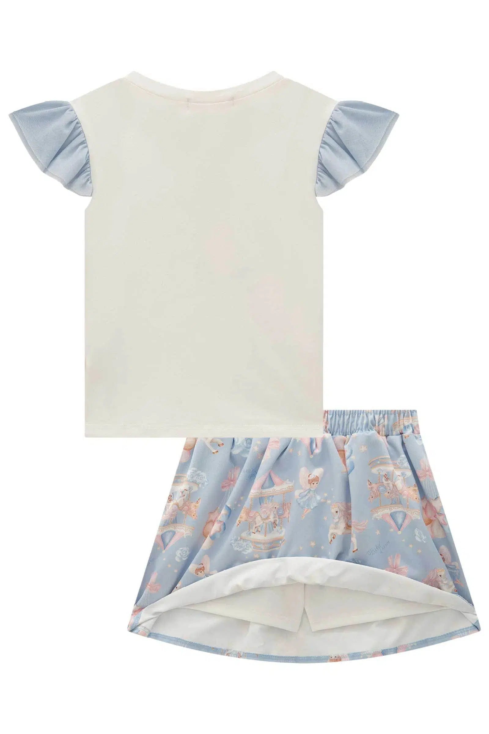 Conjunto Infantil Menina de Blusa em Cotton e Saia em Super Cetim (acompanha Shorts) 82367 Kukiê