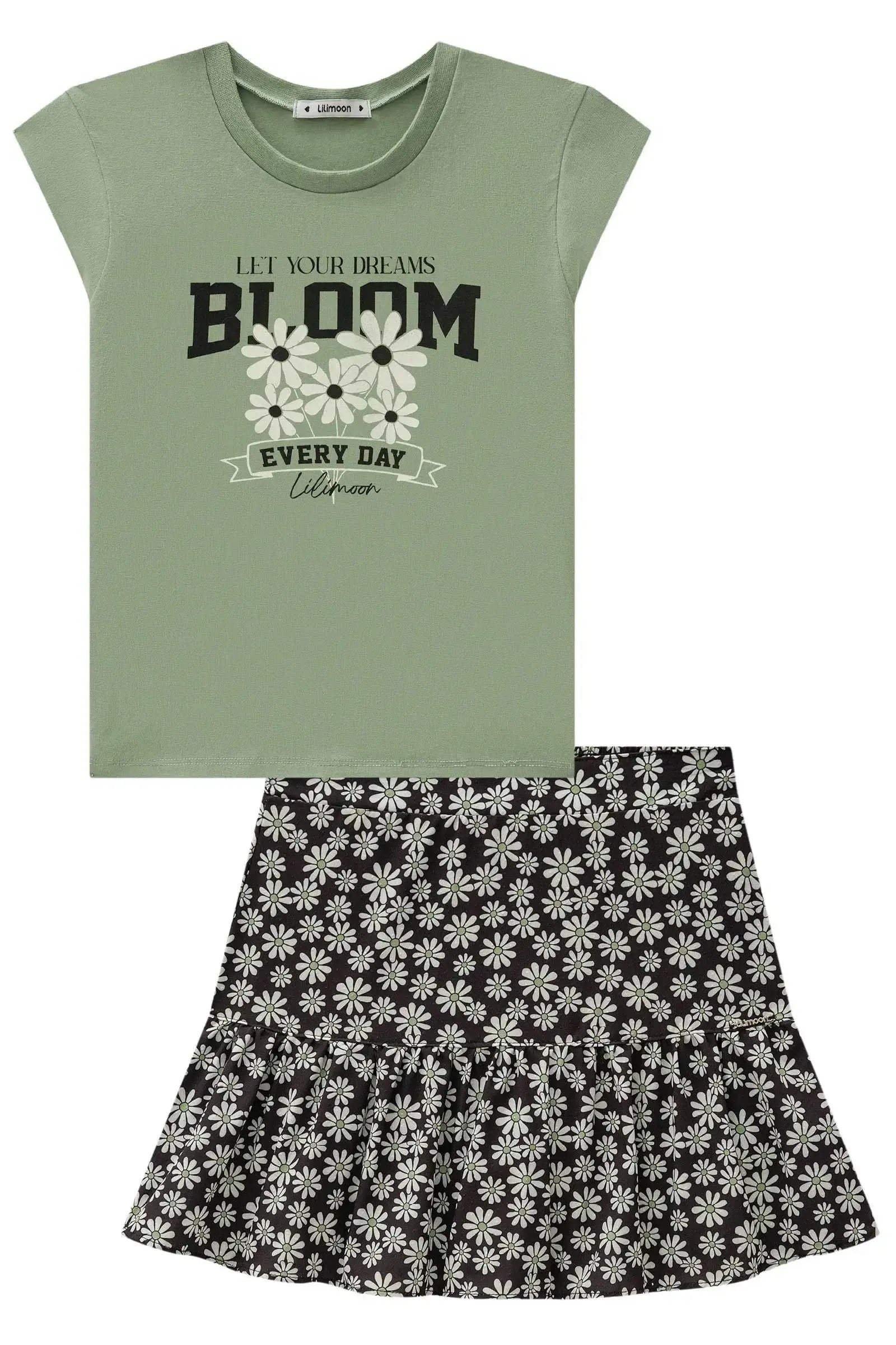 Conjunto de Blusa em Cotton e Saia em Tecido Light Peach com Shorts Embutido 84755 Lilimoon Teen Menina