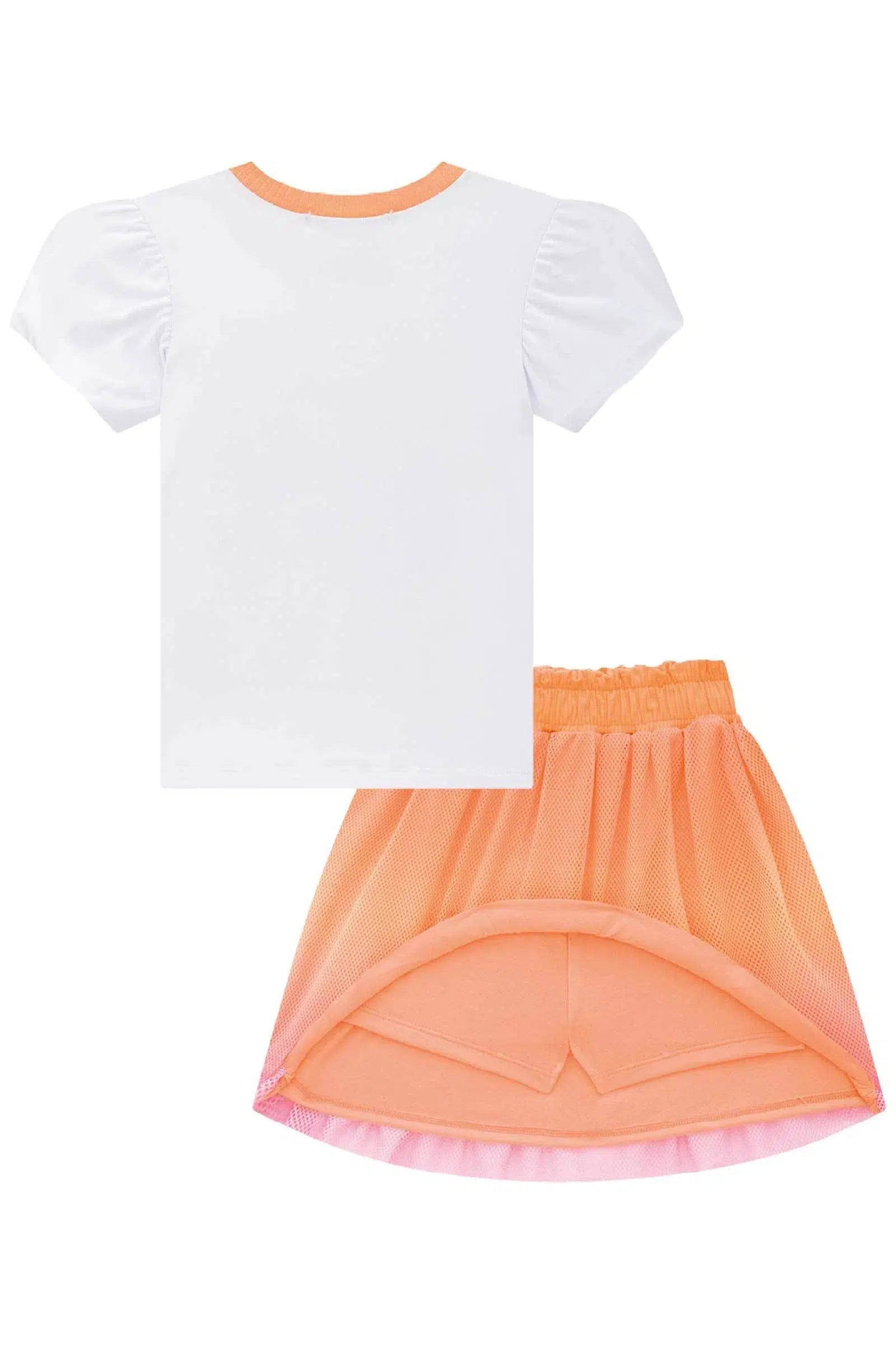 Conjunto de Blusa em Cotton e Saia em Tela (com Shorts Embutido) 75074 Kukiê