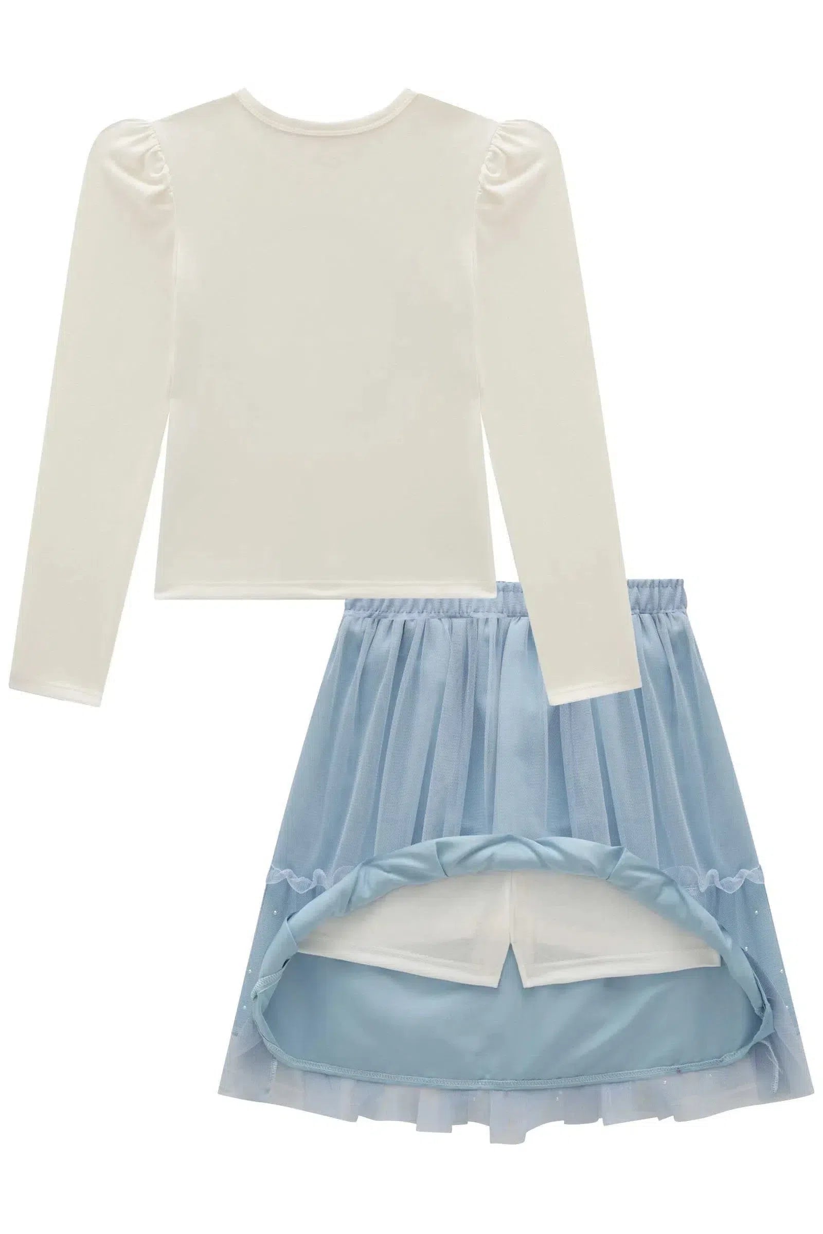 Conjunto de Blusa em Cotton e Saia em Tule com Elastano 79455 Kukiê Infantil Menina