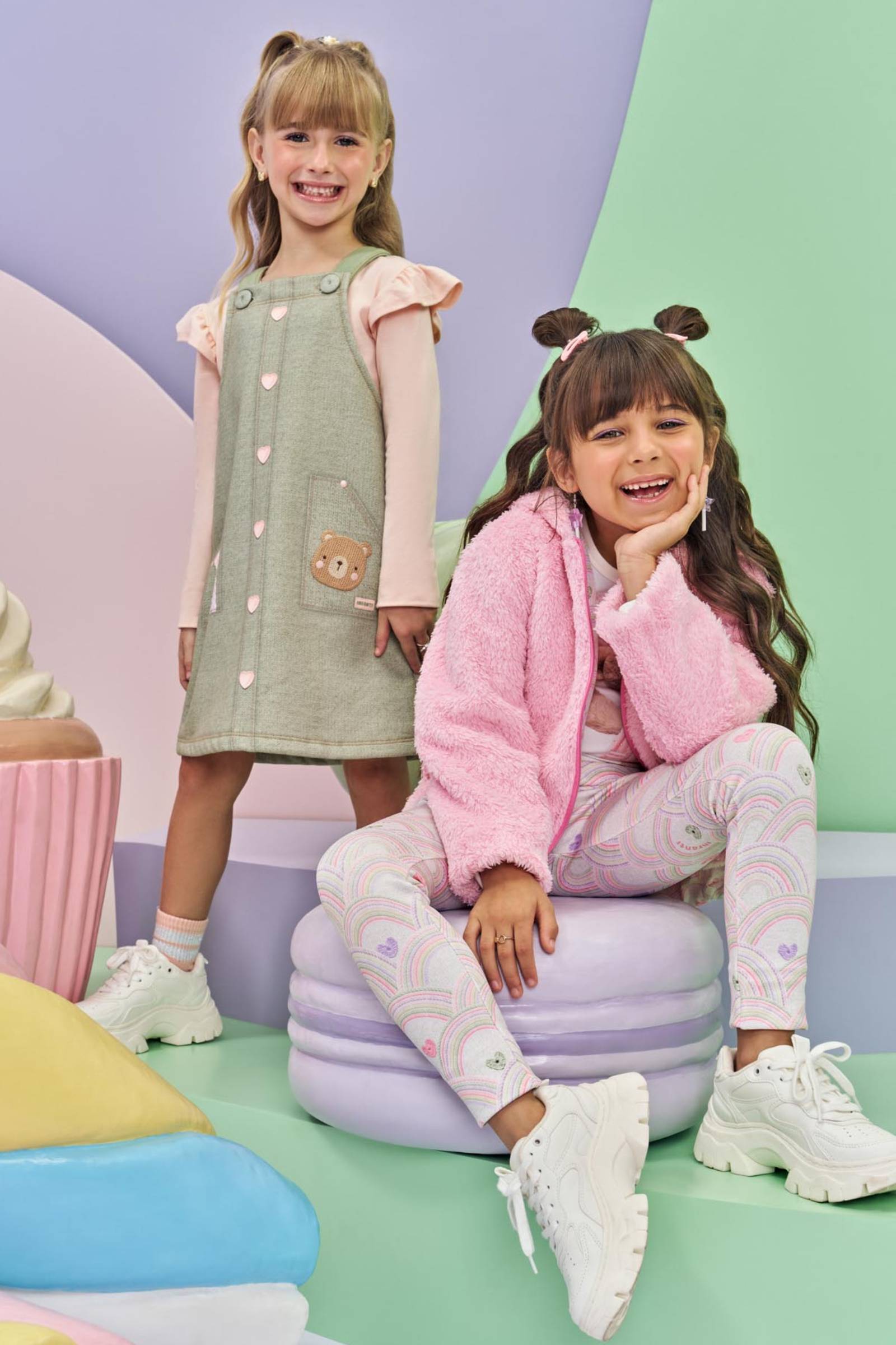 Conjunto de Blusa em Cotton e Salopete em Moletom com Pelúcia 80644 Infanti Infantil Menina