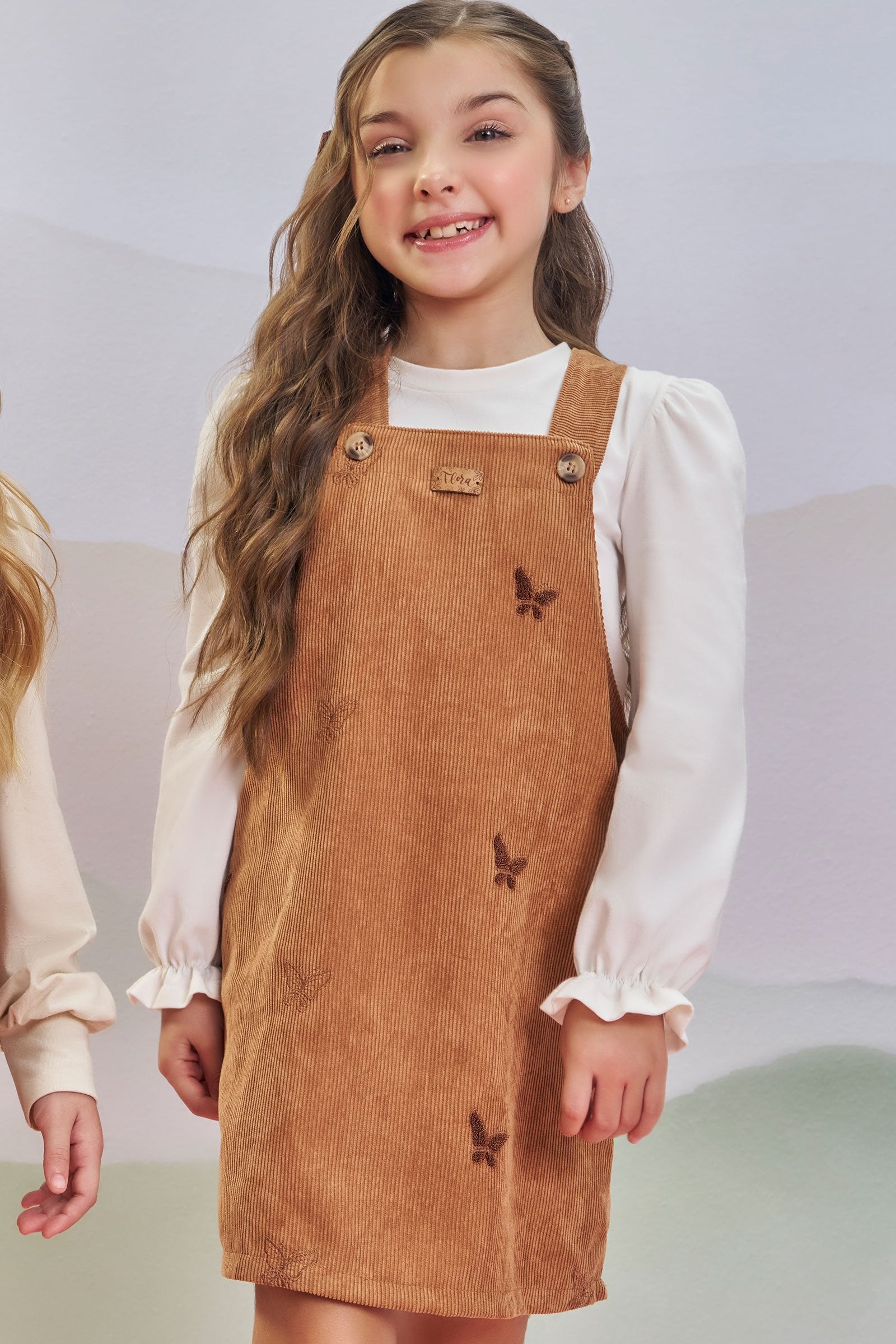 Conjunto de Blusa em Cotton e Salopete em Veludo Cotelê Bordado 79186 Infanti Infantil Menina