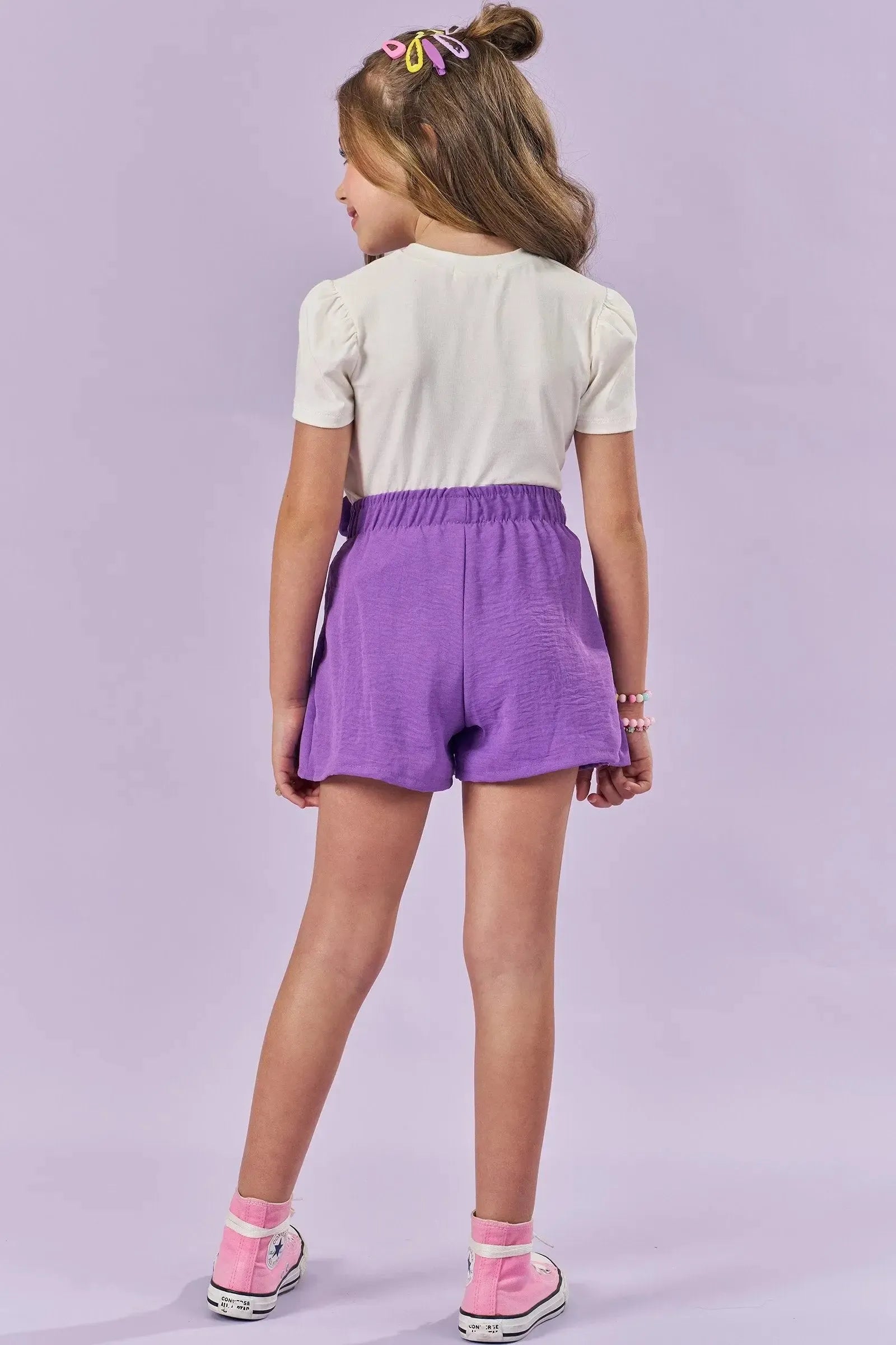 Conjunto de Blusa em Cotton e Short Saia em Air Flow 86016 Kukiê Infantil Menina