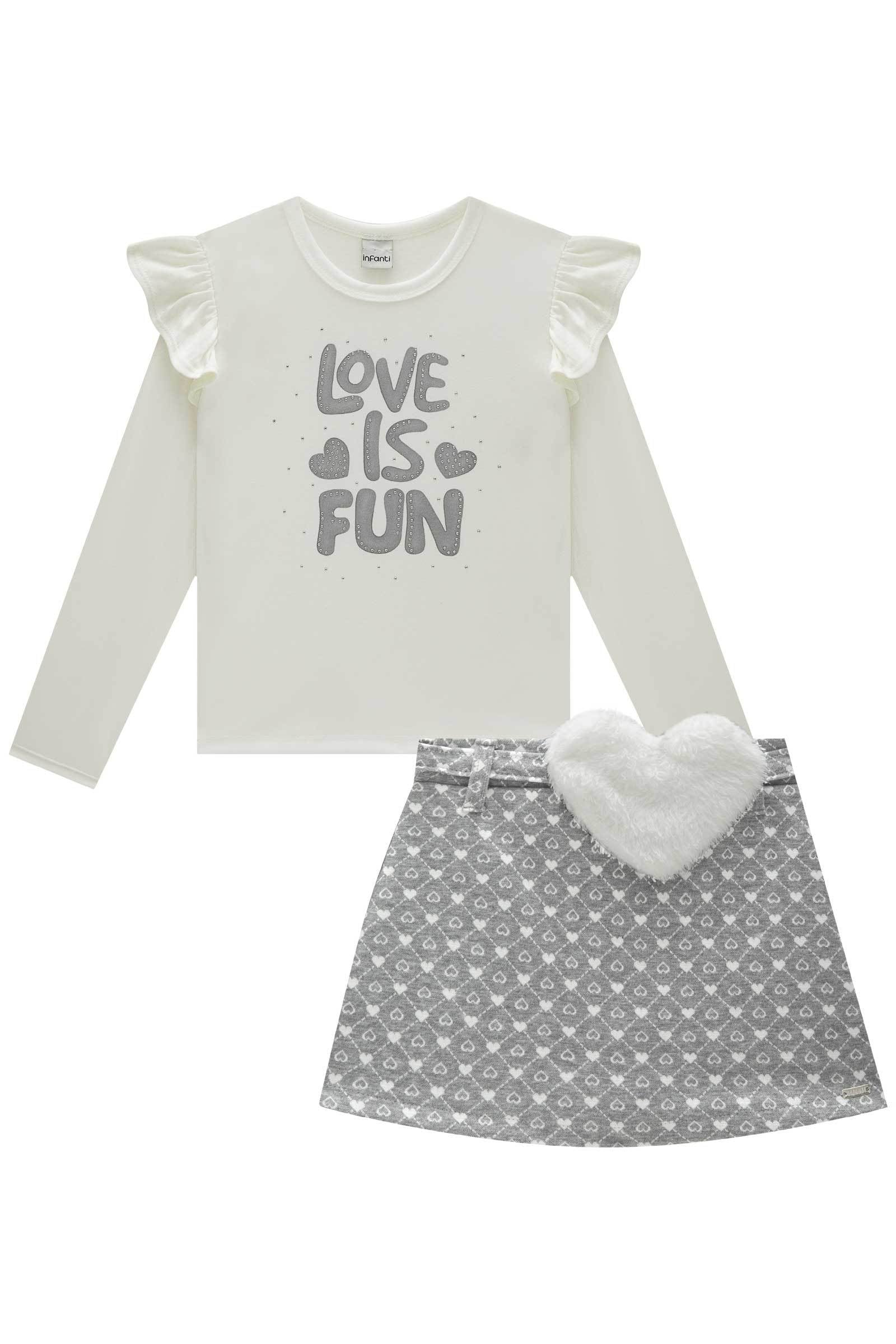 Conjunto de Blusa em Cotton e Short Saia em Jacquard Coração 80344 Infanti Infantil Menina