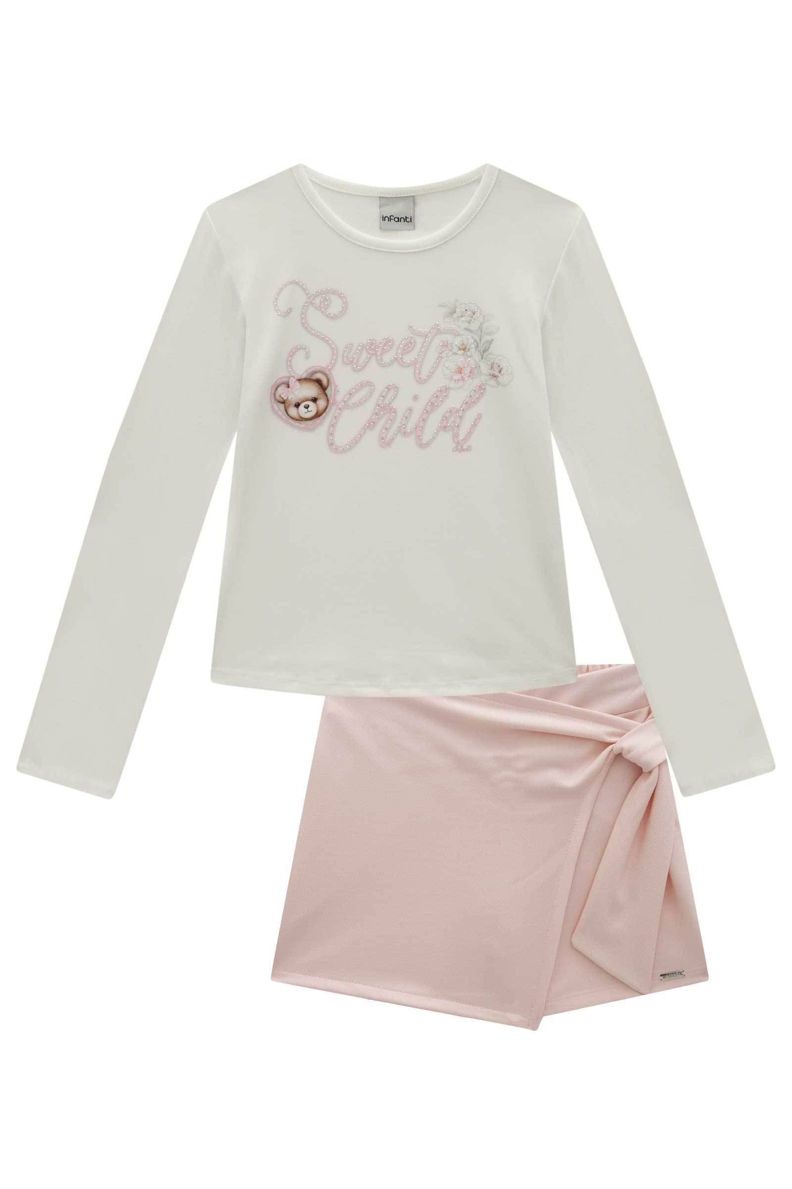 Conjunto de Blusa em Cotton e Short Saia em Malha Twill 79810 Infanti Infantil Menina