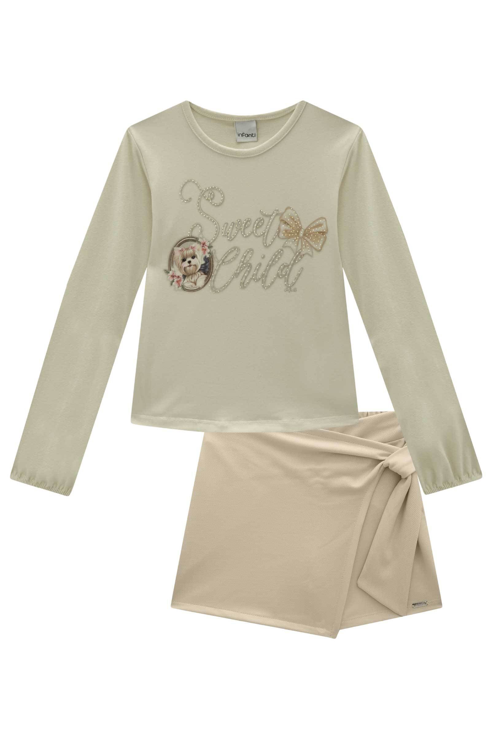 Conjunto de Blusa em Cotton e Short Saia em Malha Twill 79810 Infanti Infantil Menina