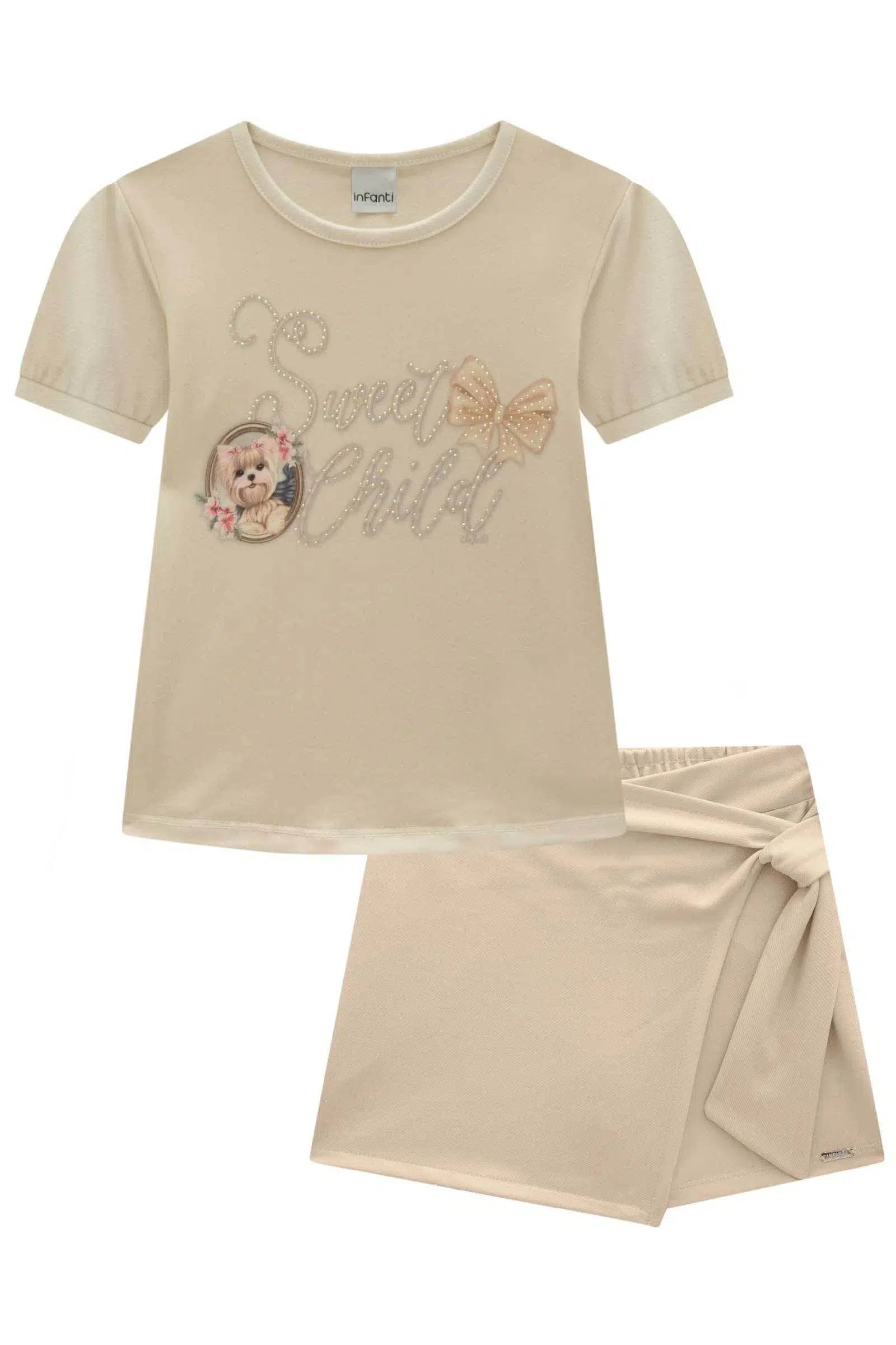 Conjunto Infantil de Blusa em Cotton e Short Saia em Malha Twill Brilho 82206 Infanti