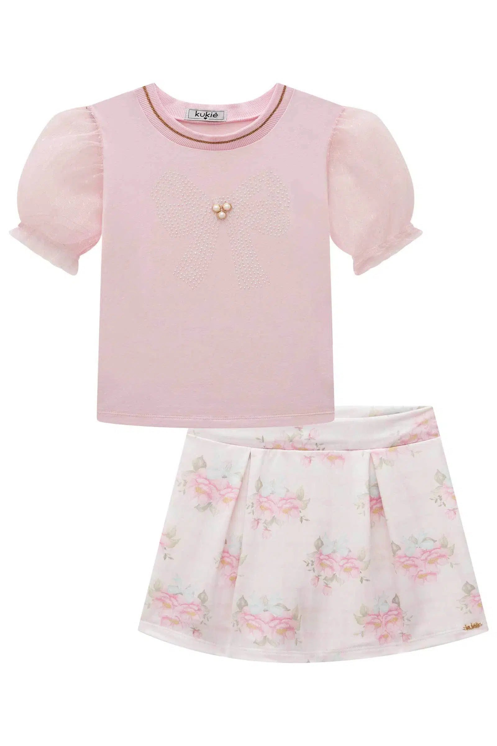 Conjunto de Blusa em Cotton e Short Saia em Molecotton 78357 Kukiê