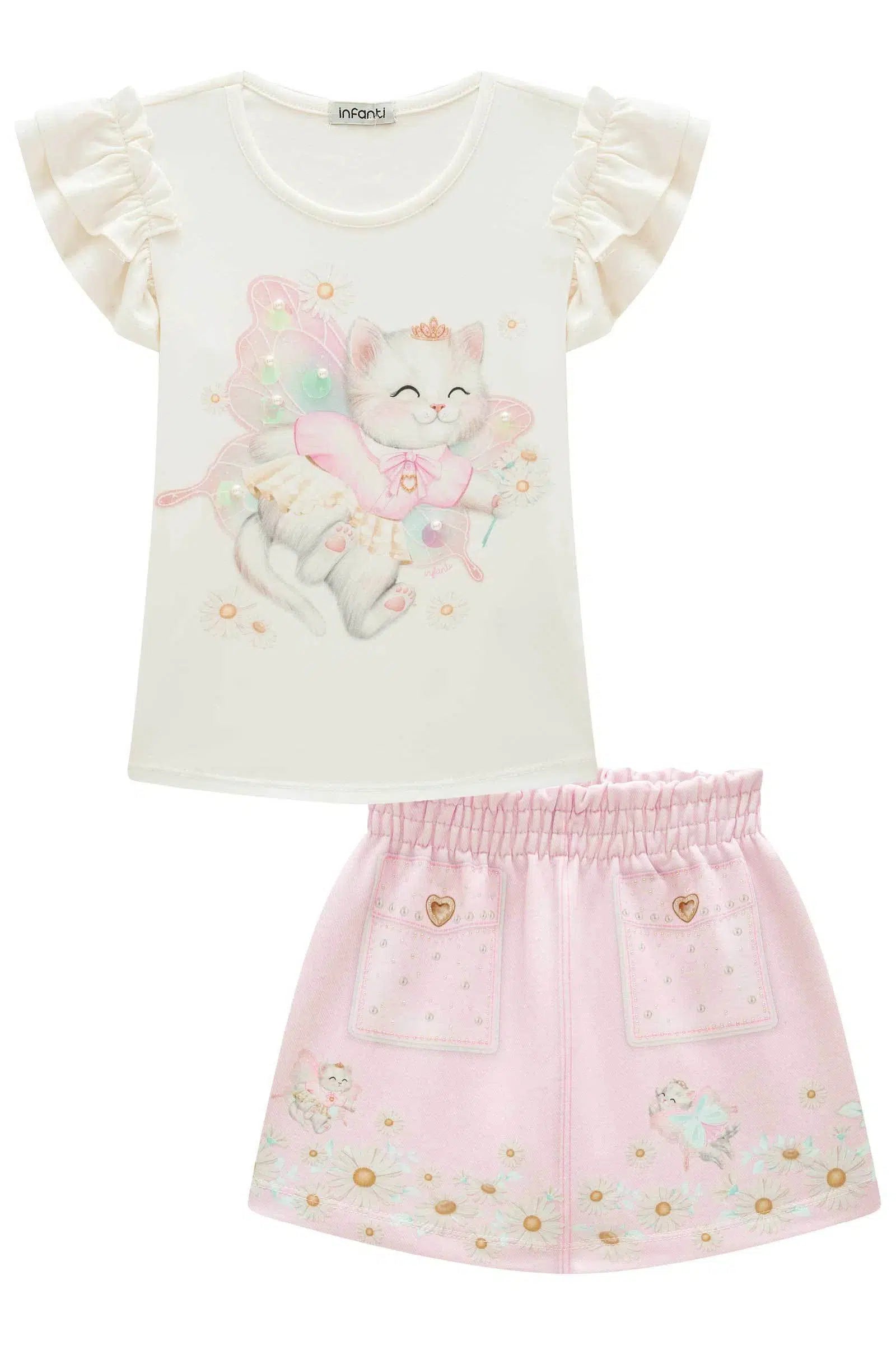 Conjunto Infantil de Blusa em Cotton e Short Saia em Molecotton 81534 Infanti