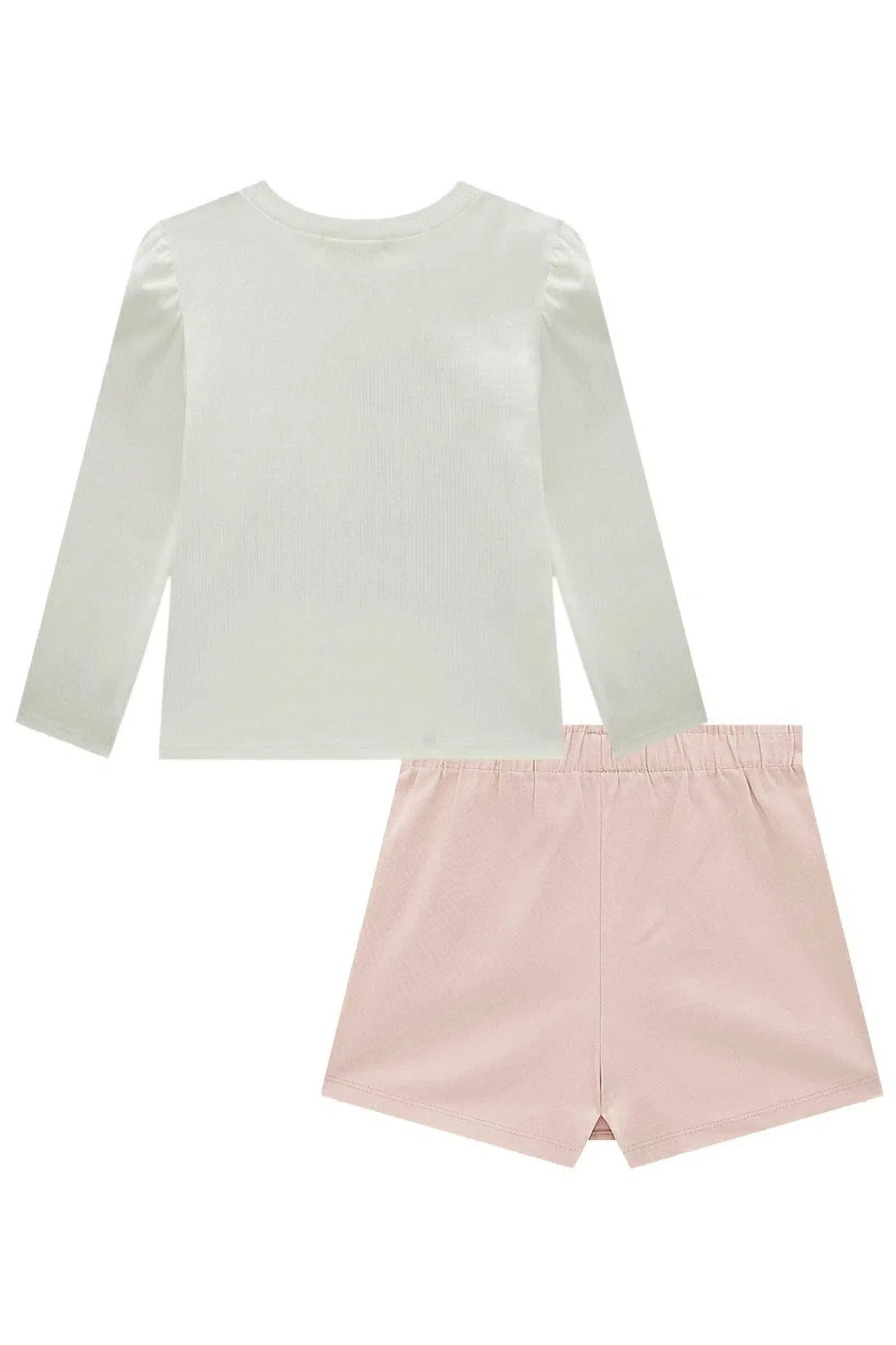 Conjunto de Blusa em Cotton e Short Saia em Sarja com Elastano 80416 Kukiê Infantil Menina