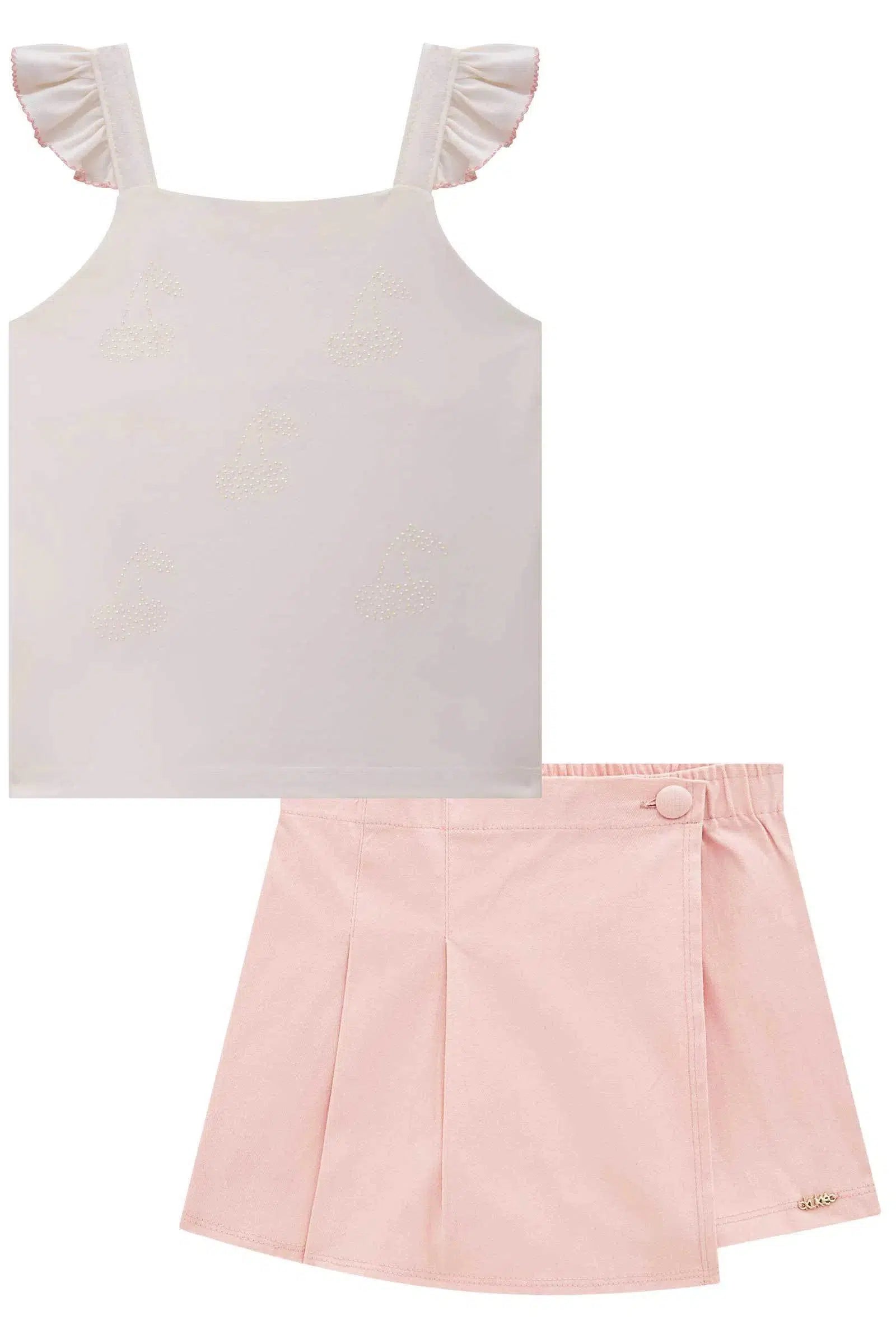 Conjunto Infantil Menina de Blusa em Cotton e Short Saia em Sarja com Elastano 81338 Kukiê