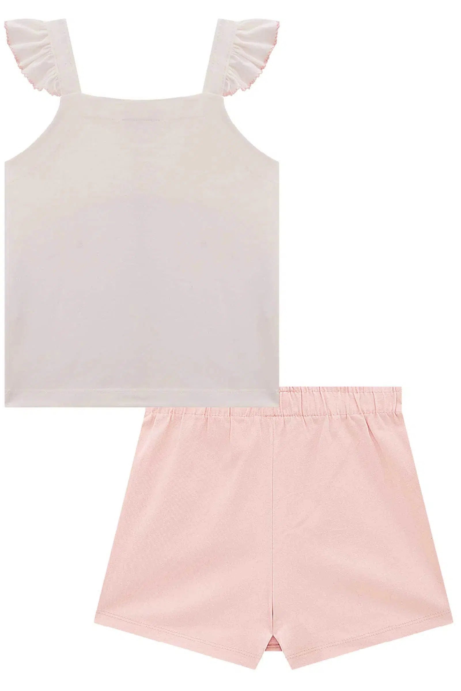 Conjunto Infantil Menina de Blusa em Cotton e Short Saia em Sarja com Elastano 81338 Kukiê