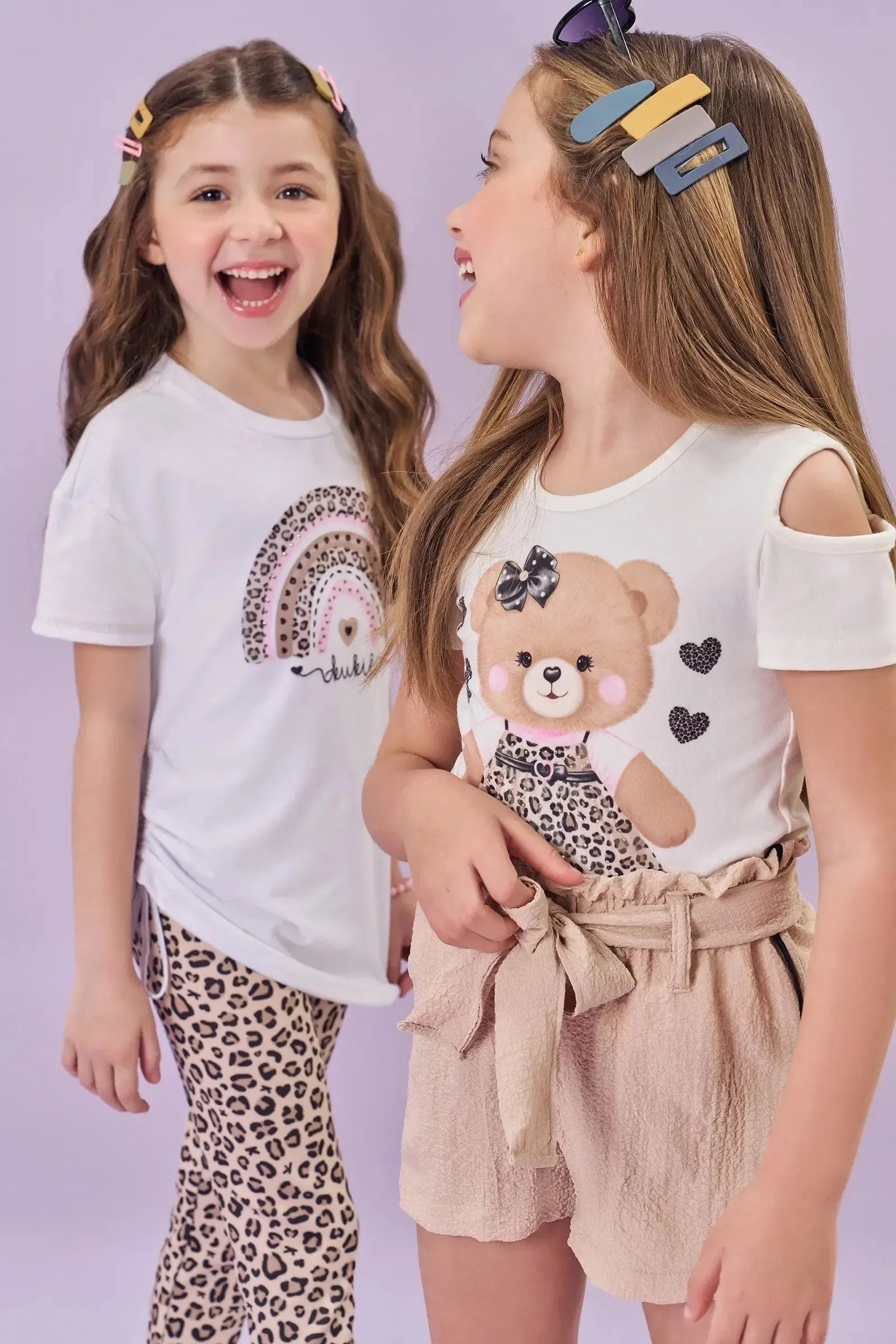 Conjunto de Blusa em Cotton e Shorts em Crepe Textura 84950 Kukiê Infantil Menina