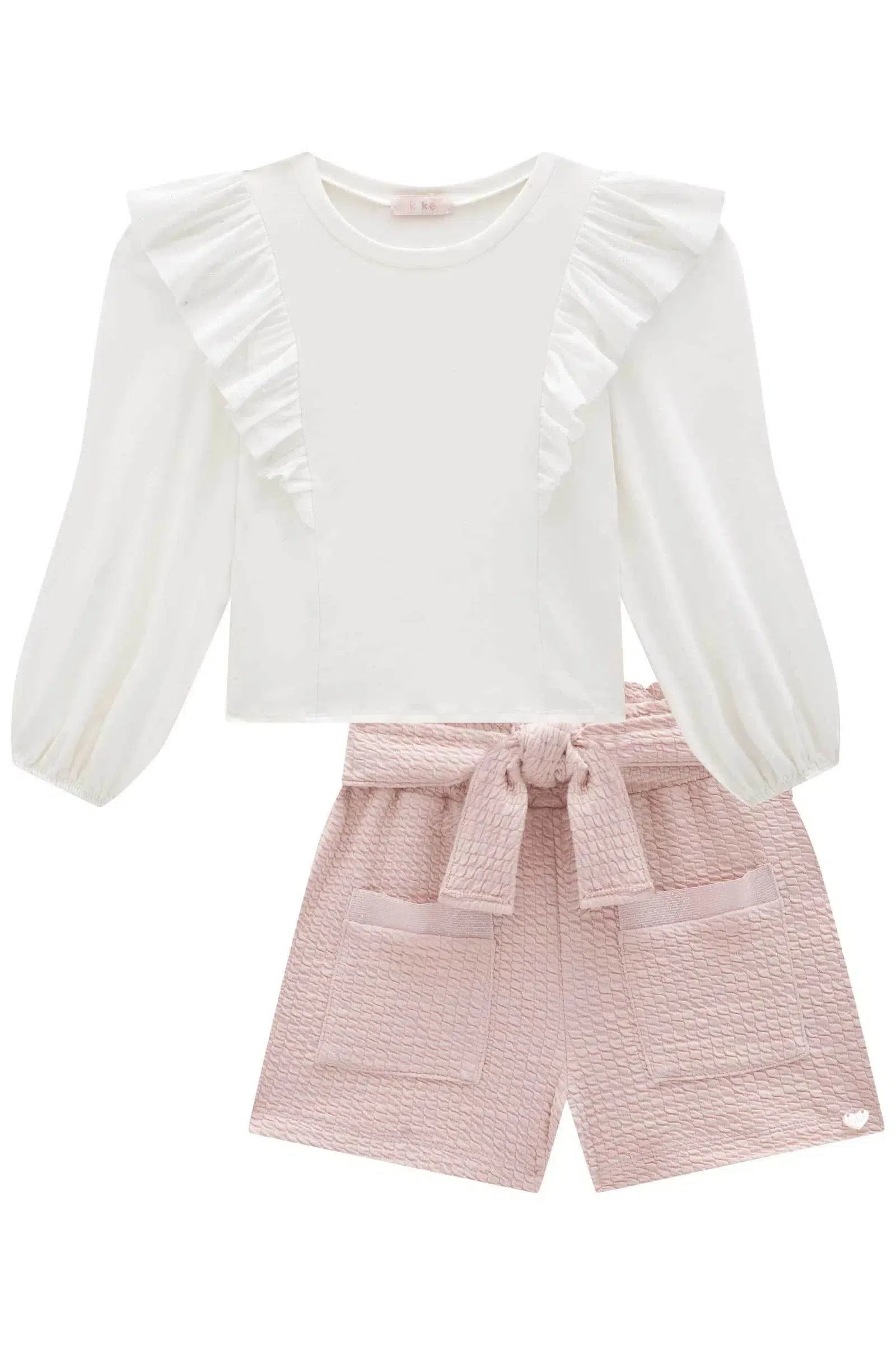 Conjunto de Blusa em Cotton e Shorts em Jacquard Soviello 81135 Kukiê Infantil Menina