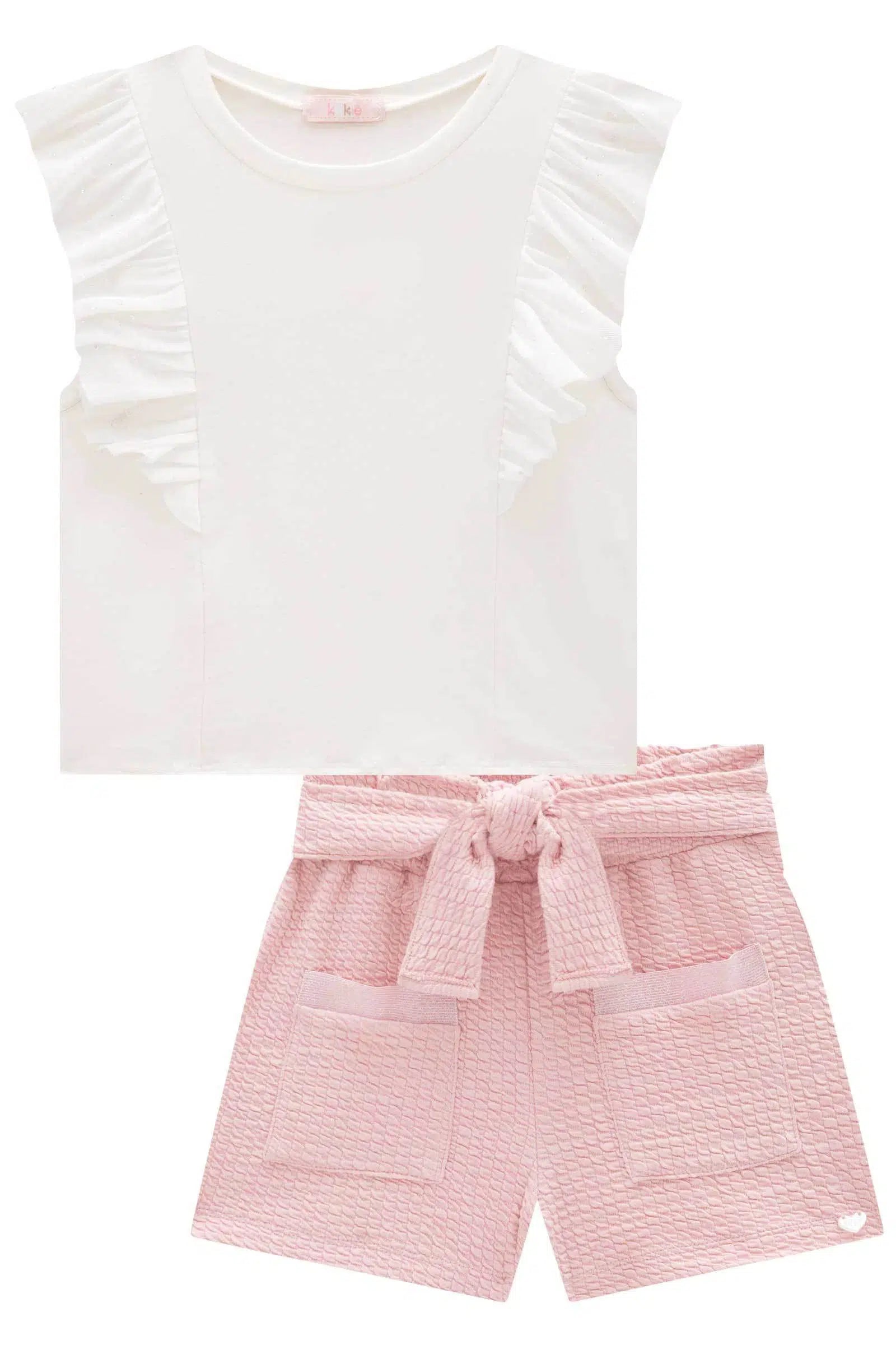 Conjunto Infantil Menina de Blusa em Cotton e Shorts em Jacquard Soviello 82356 Kukiê