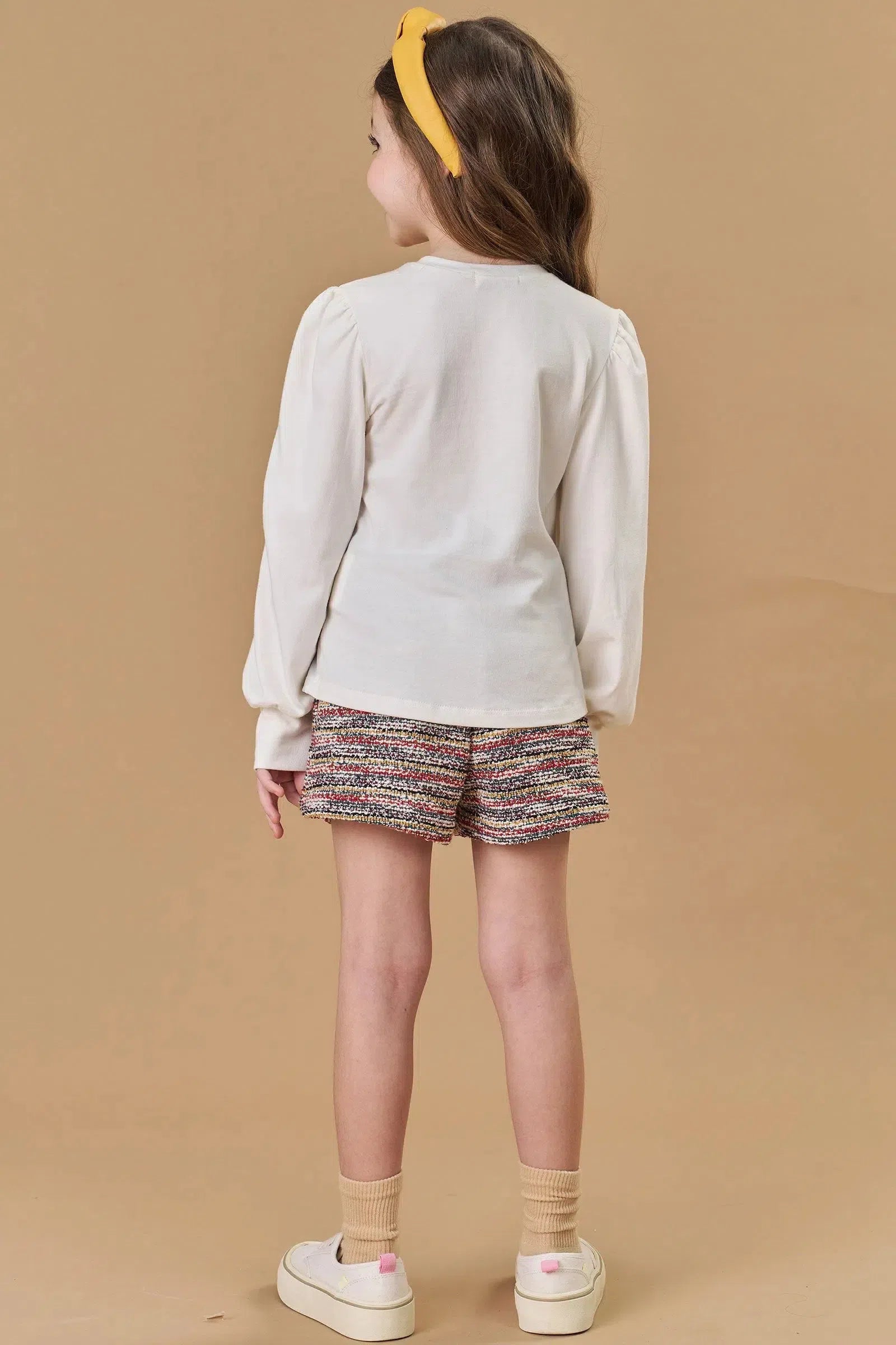 Conjunto de Blusa em Cotton e Shorts em Malha Tweed 81385 Kukiê Infantil Menina