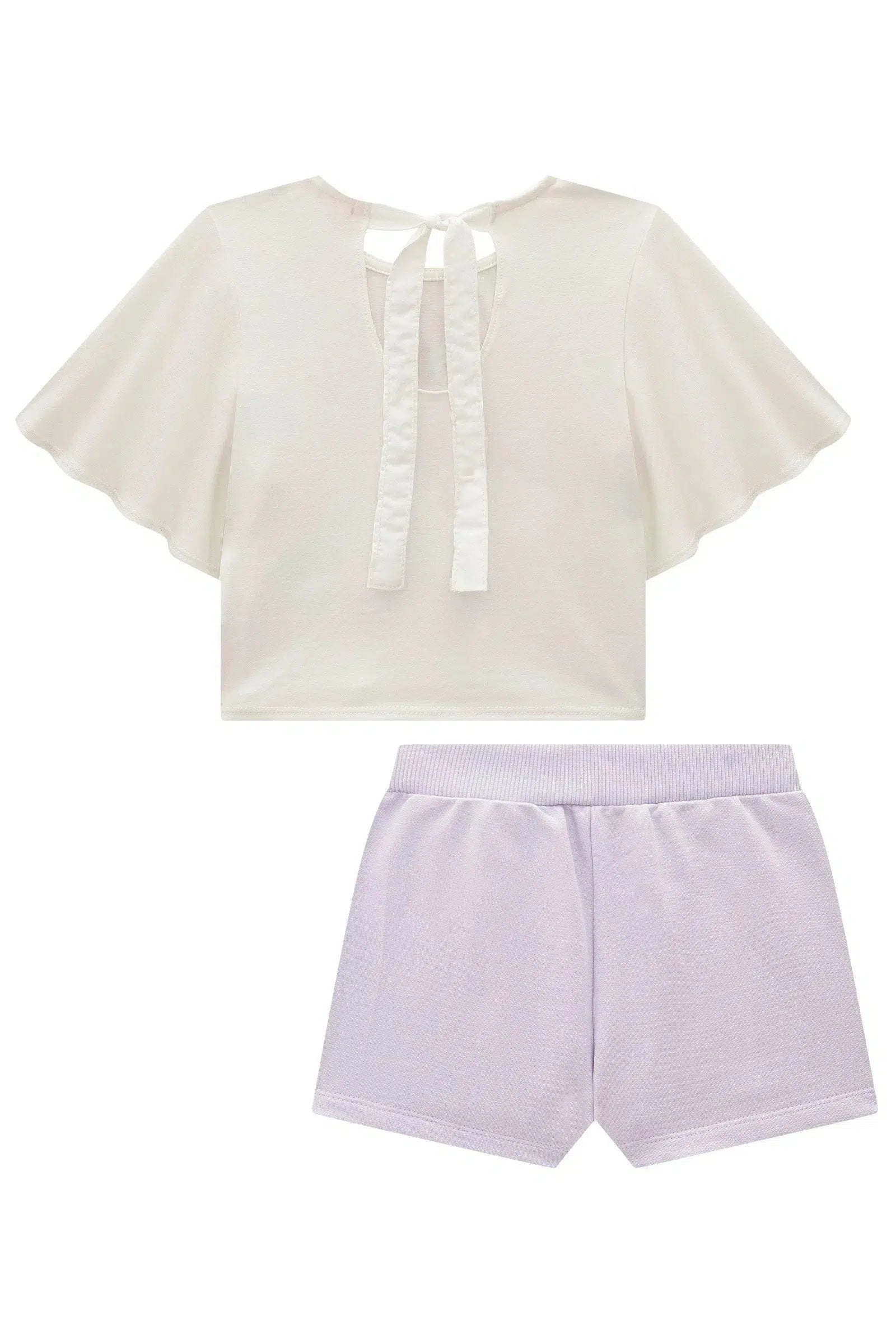 Conjunto Infantil Menina de Blusa em Cotton e Shorts em Moletom sem Pelúcia 82044 Kukiê