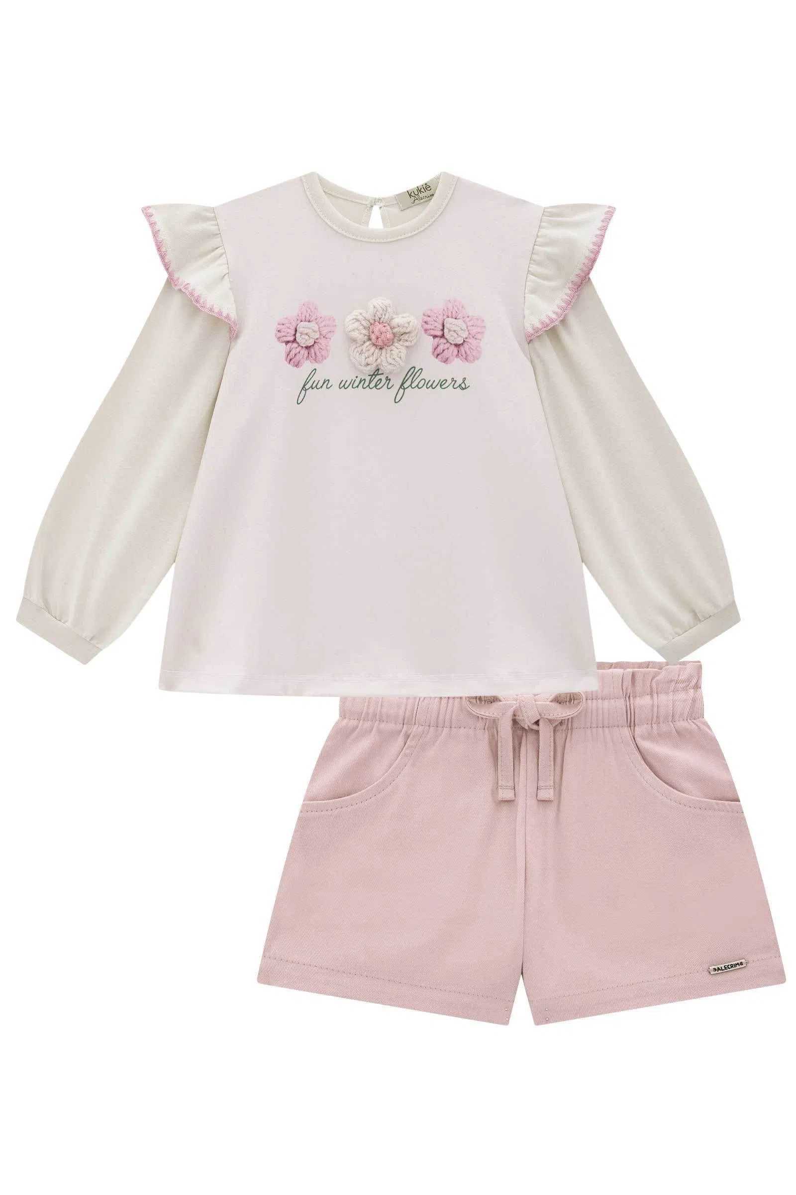 Conjunto de Blusa em Cotton e Shorts em Sarja com Elastano 79360 Kukiê Bebê Menina