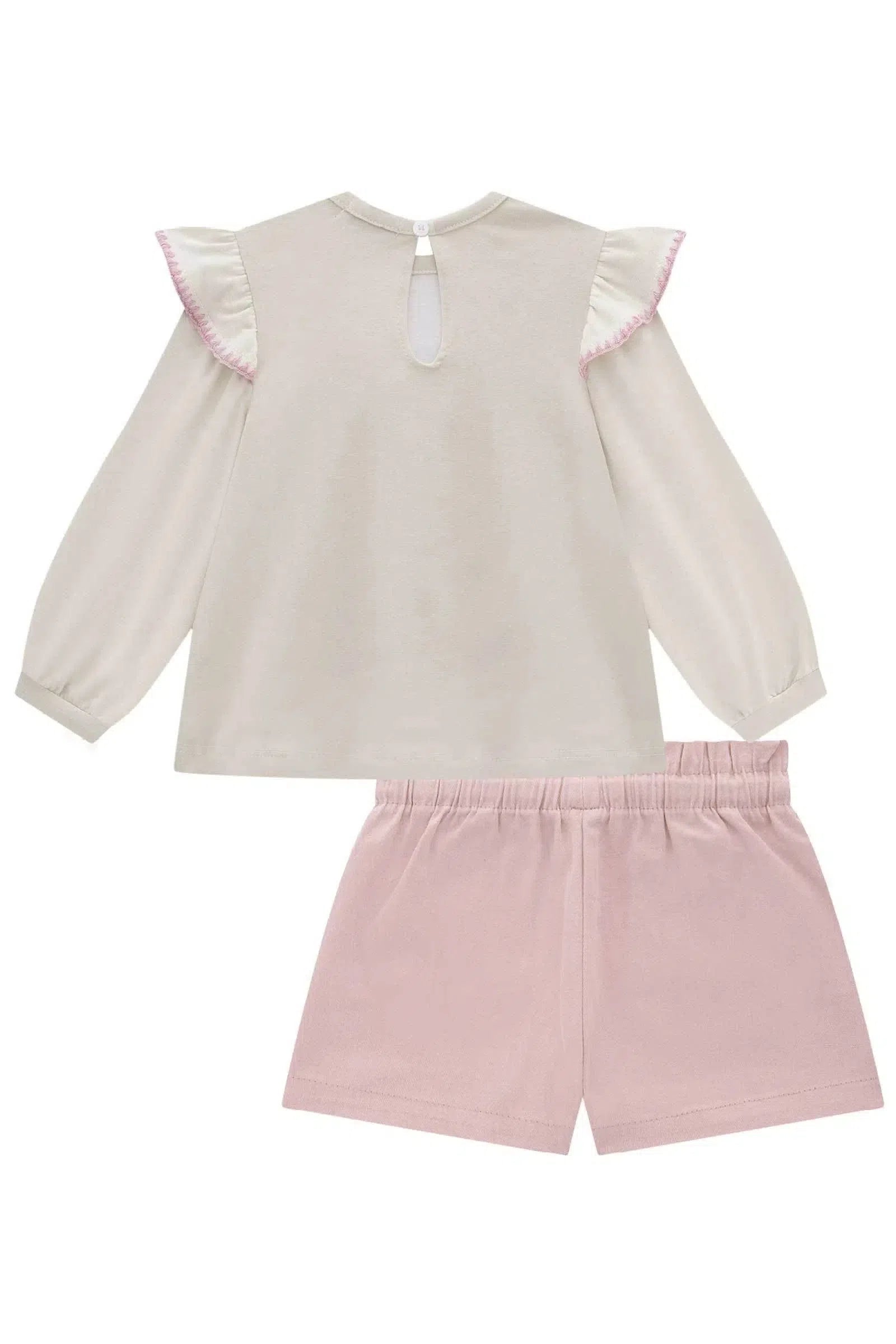 Conjunto de Blusa em Cotton e Shorts em Sarja com Elastano 79360 Kukiê Bebê Menina