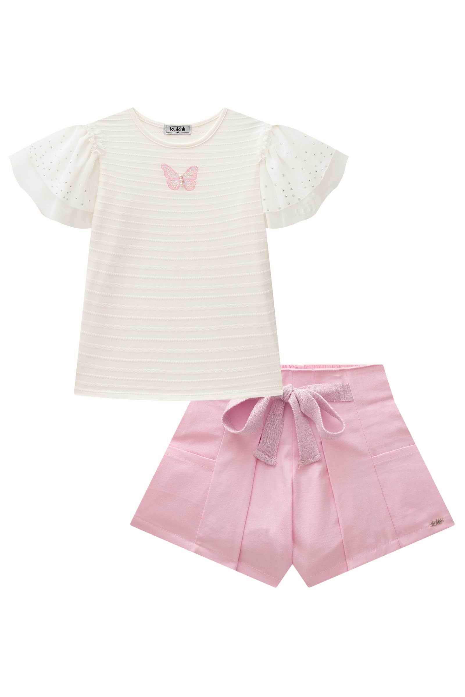 Conjunto de Blusa em Cotton e Shorts em Sarja Ônix com Elastano 77989 Kukiê